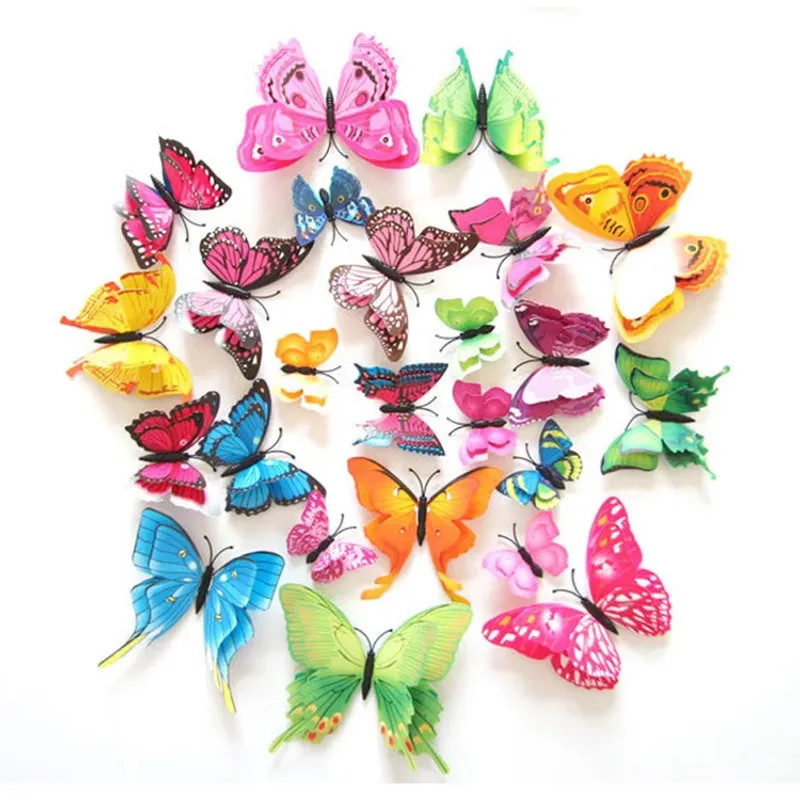12Pcs Mixed Color Double Layer Butterfly 3D Wall Sticker For Wedding Decoration