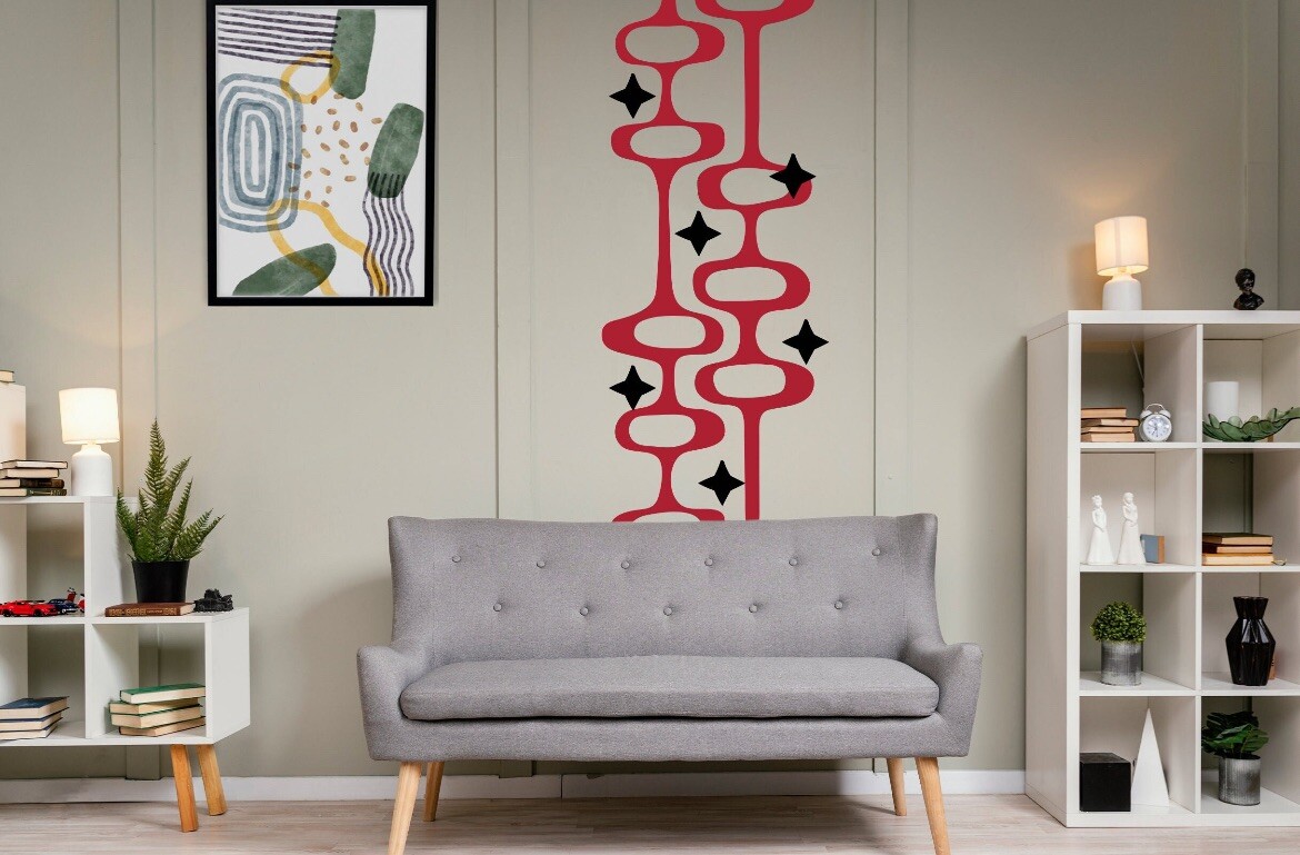 Mid-Century Modern Atomic Age Wall Decal | Retro Home Decor, 80” H x 22” W”