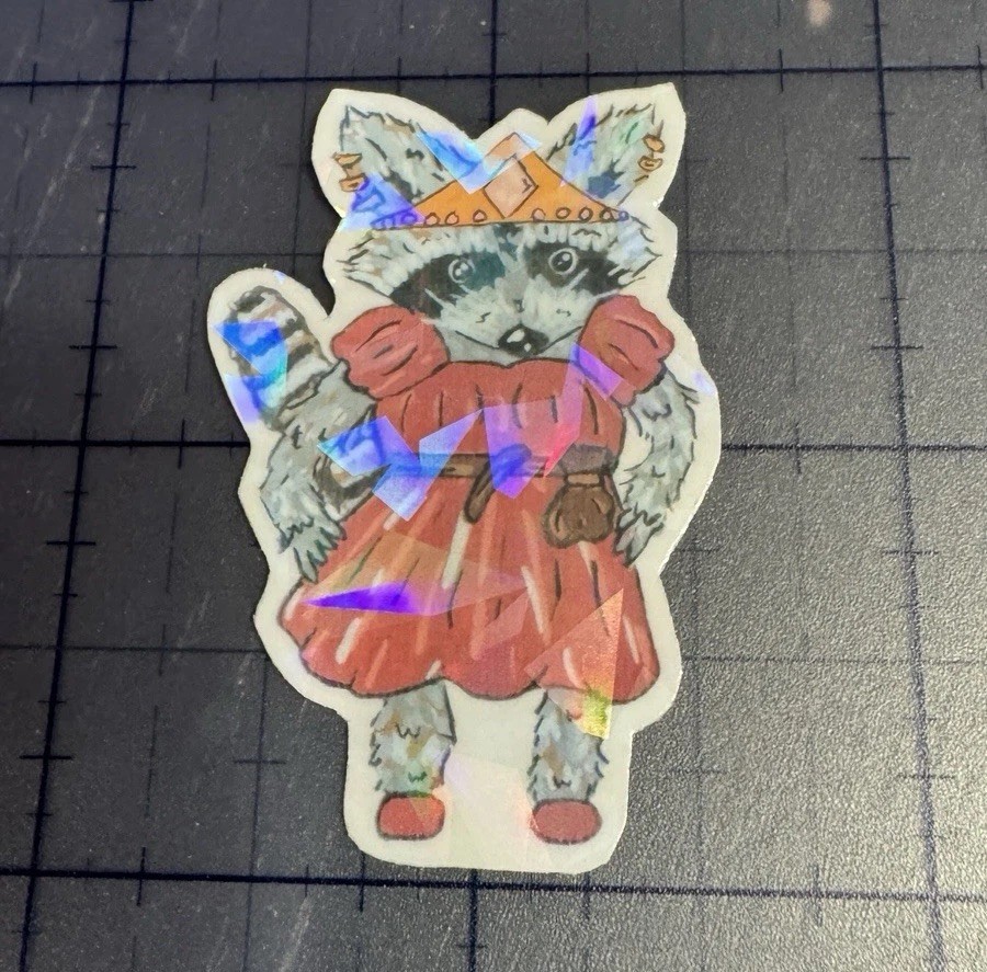 Sticker Renn Faire Raccoon Transparent Holographic Original Art AnnieMakesArt
