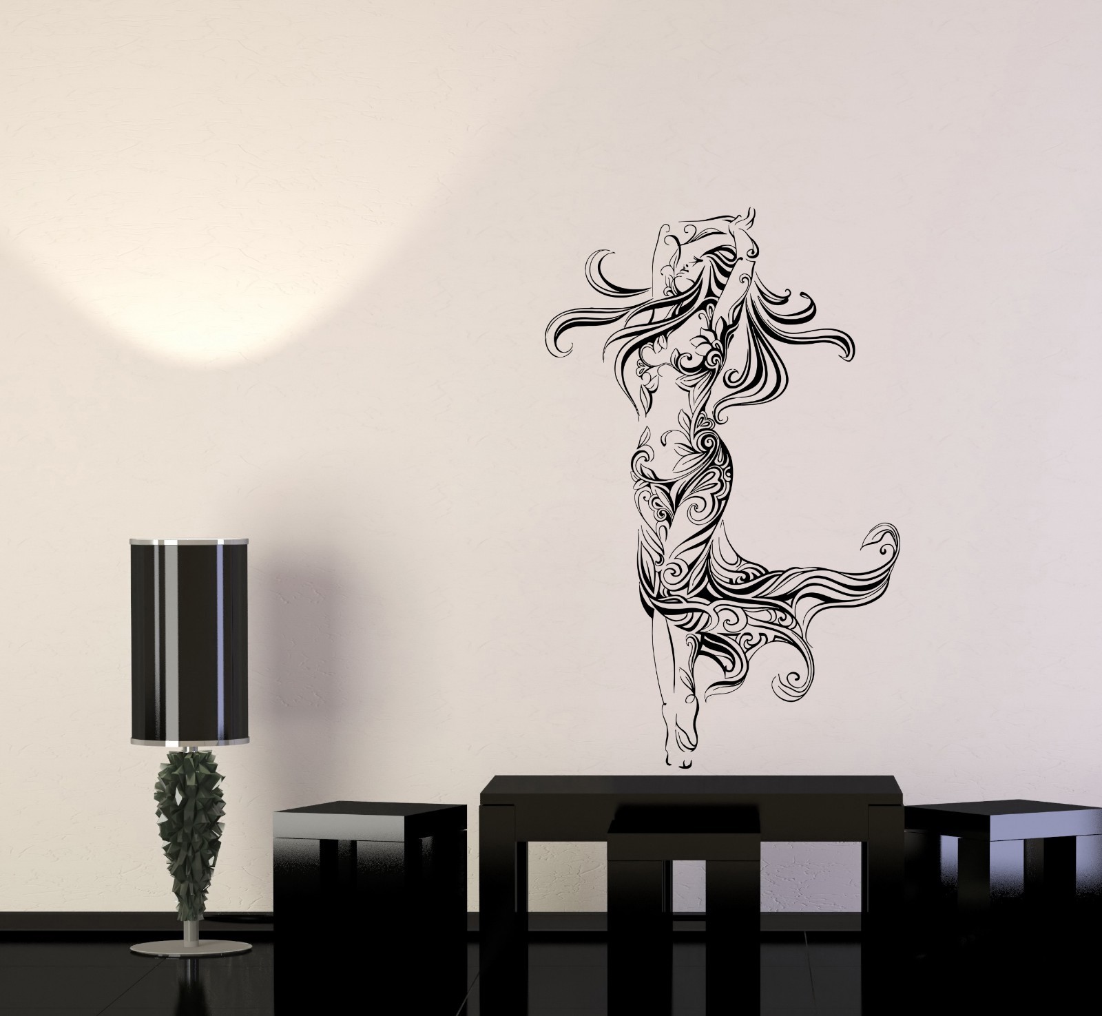 Wall Decal Beautiful Woman Sexy Girl Flower Pattern Dance Vinyl Sticker (ed806)