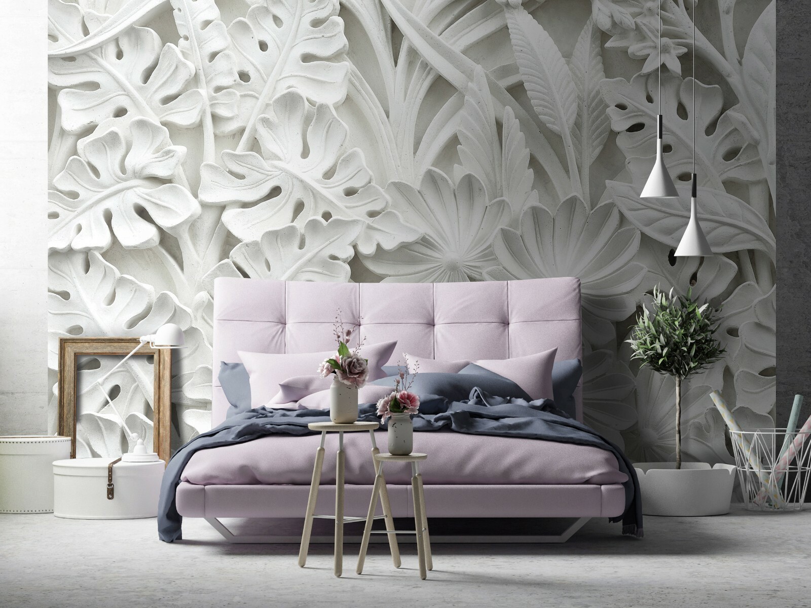 Alabaster flowers WALLPAPER huge photo mural wallpaper BEDROOM wall art