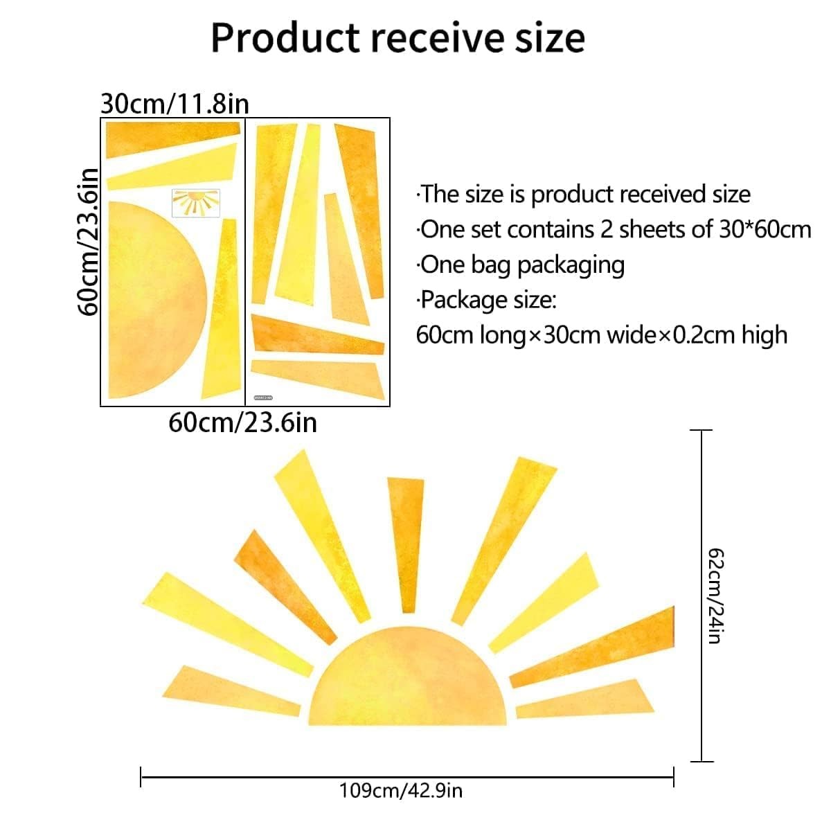 42 x 23.5 Inch Boho Half Sun Wall Decal – Mural, Modern Vinyl Peel and Stick …