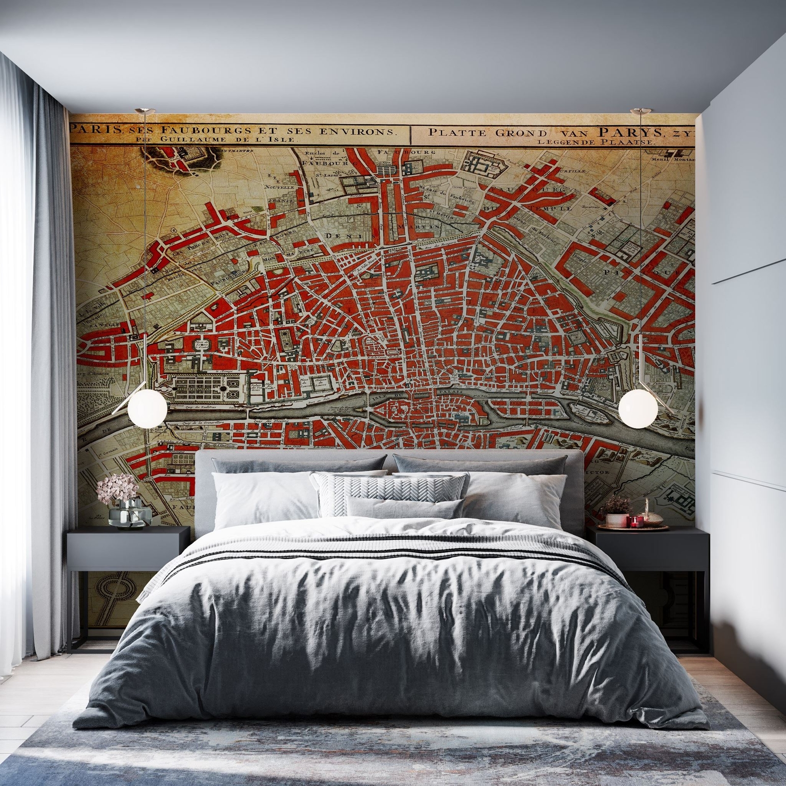 Vintage Map of Paris Wall Mural. Plattegrond van Parijs (ca. 1721–1774) by Guill
