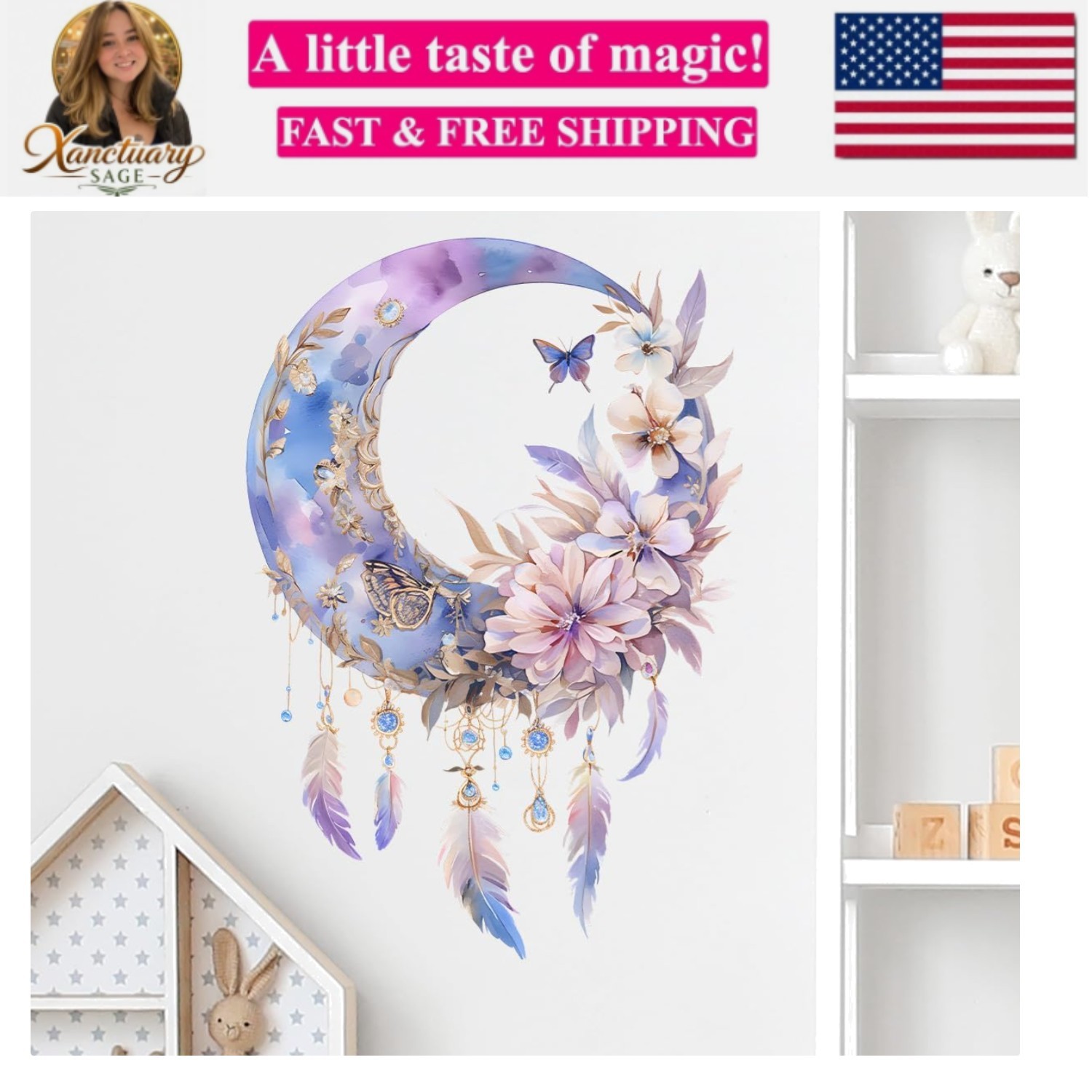 Purple Dream Catcher Wall Decals Removable Moon Floral Vinyl Stickers for Nur…