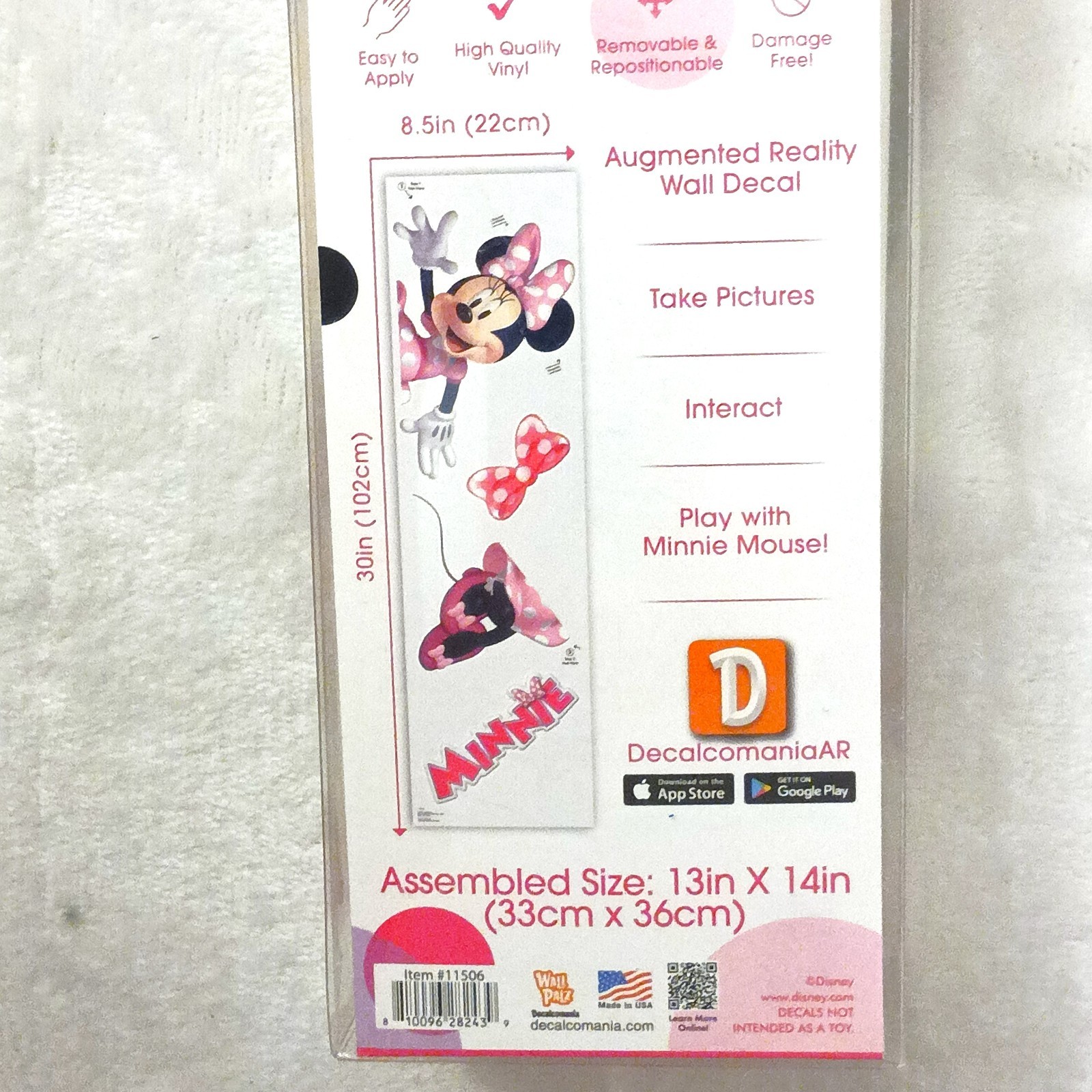 Disney Minnie Mouse Wall Decal Vinyl Sticker 13" x 14" Kids Bedroom Nursery Room