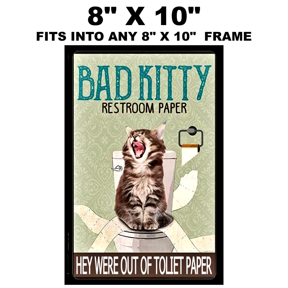 Bathroom Sign Sticker Bad Kitty Funny Restroom Cat Vintage Replica Print