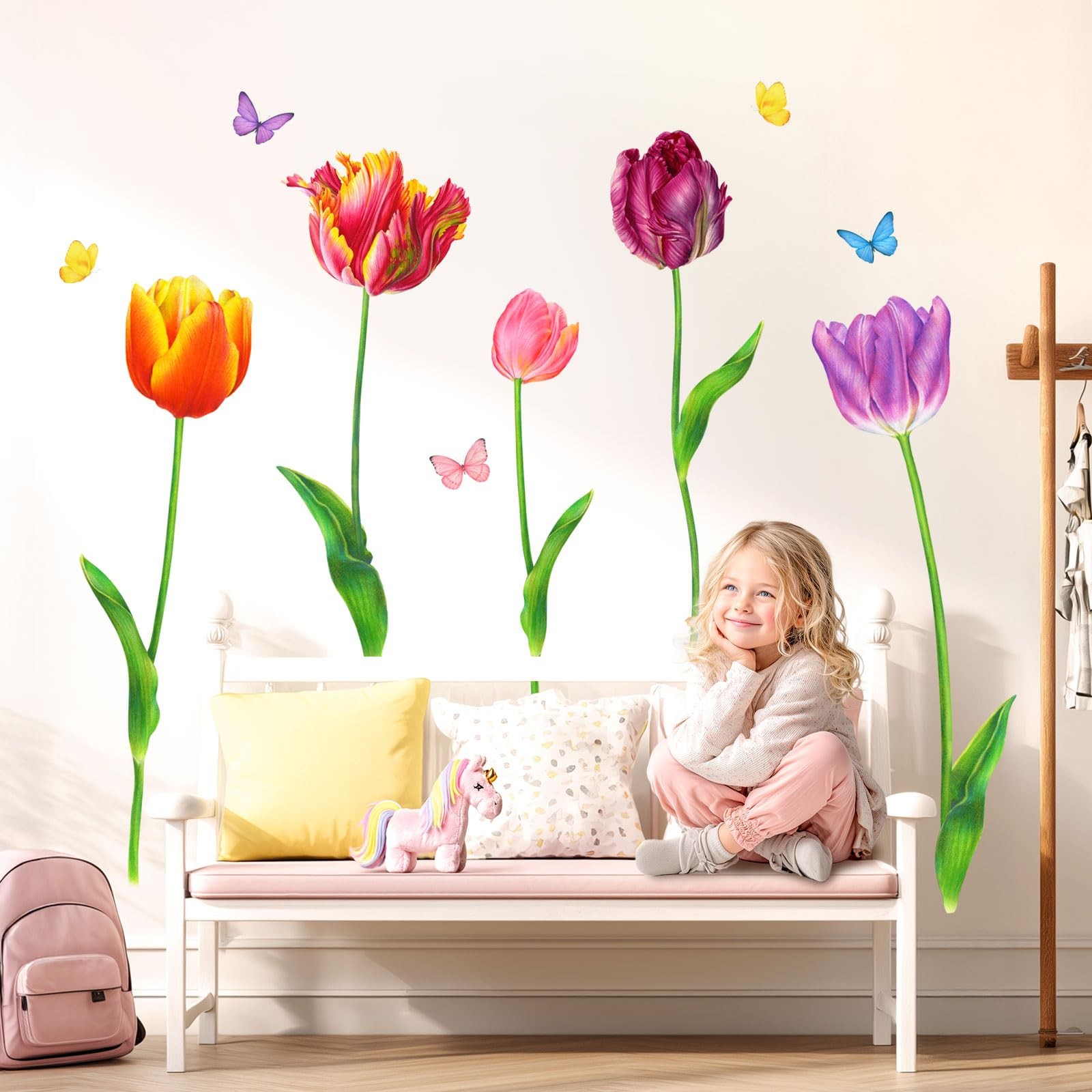 SG2-2116 5 Large Tulip Wall Decals Colorful Flower Butterfly Stickers for Bed…