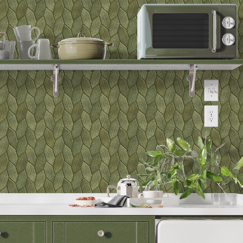 3D Petal Peel and Stick Tiles for Wall Beige and Light Olive Green Stick on Tile