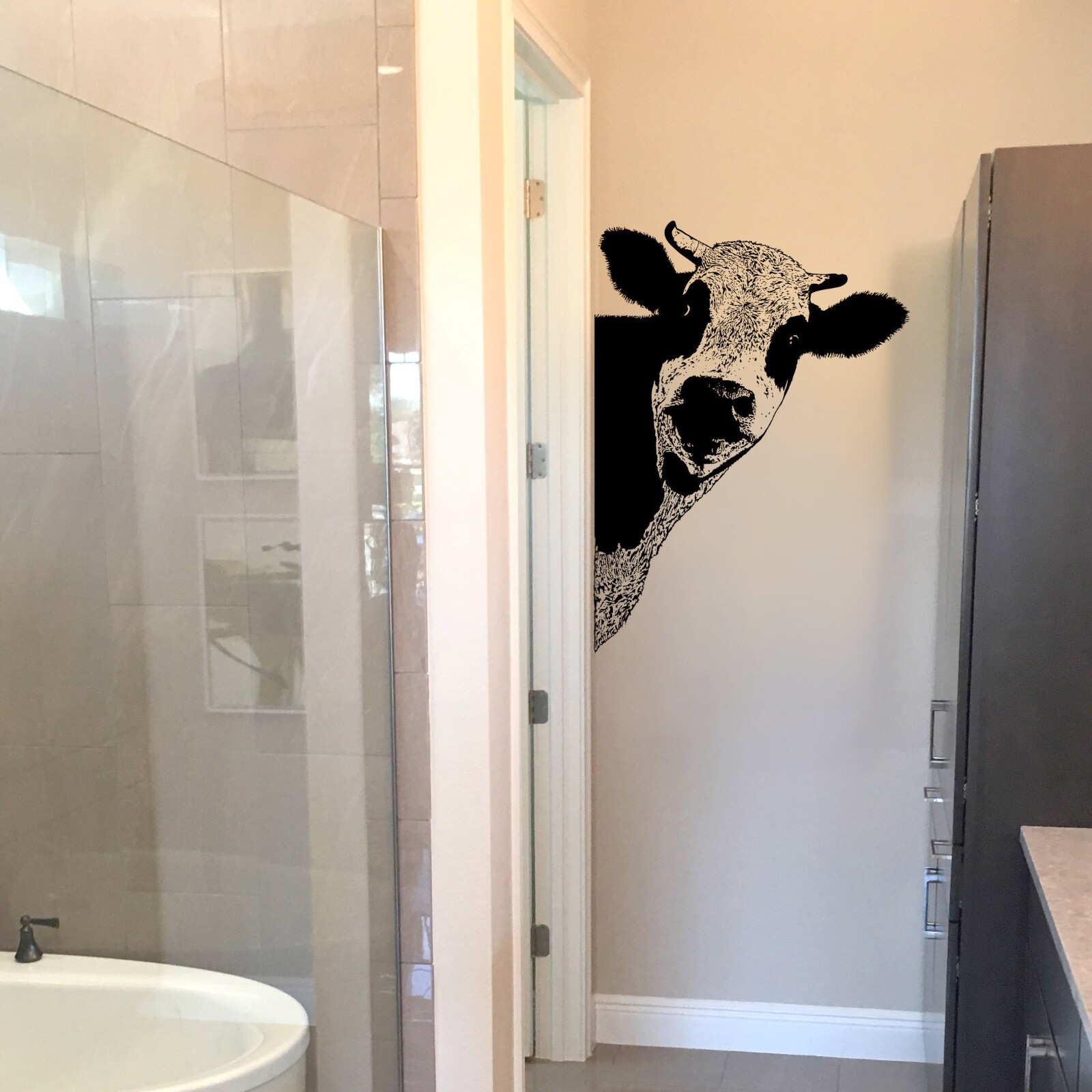 Kitchen Cow Wall Decal Sticker. Dining Room Cow Wall Art. Black Cow. #5476