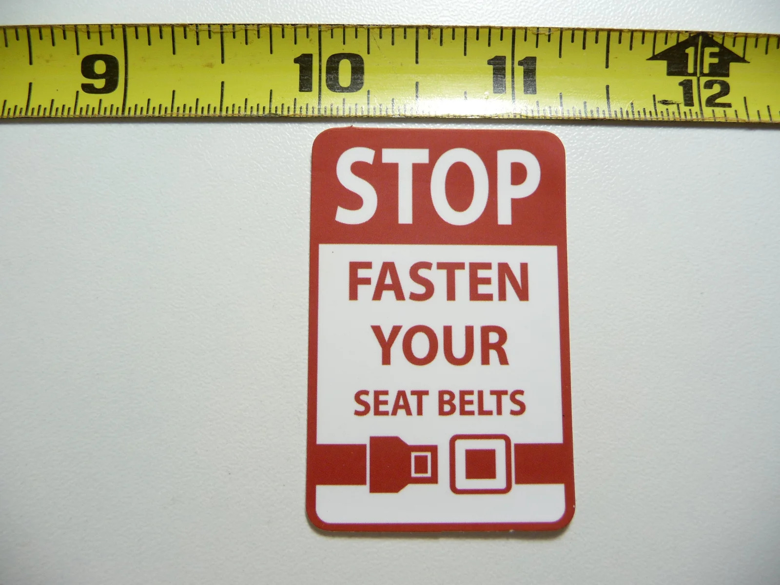 STOP FASTEN YOUR SEAT BELTS SMALL STICKER DECAL LITTLE MINI SIGN FUNNY