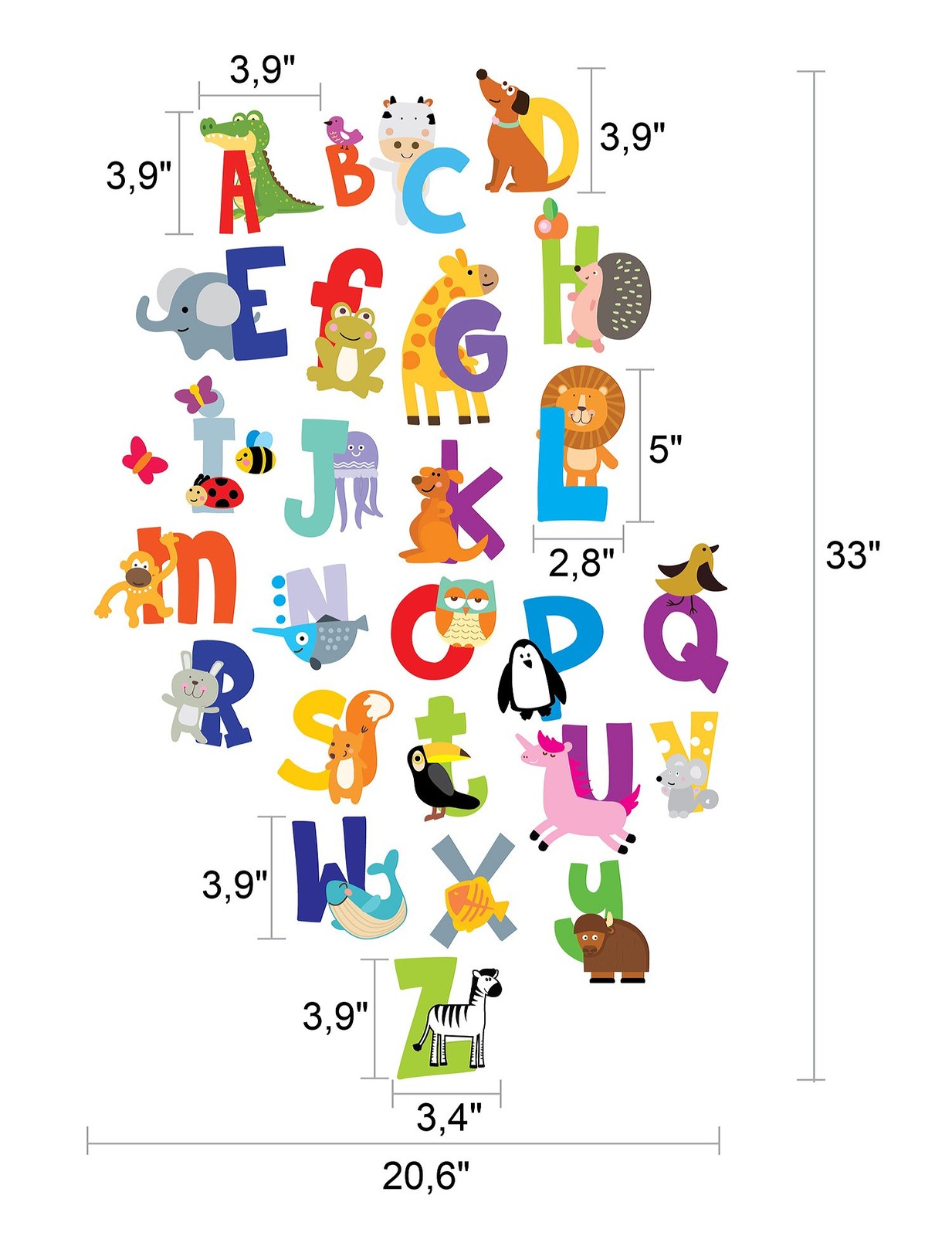 ABC Wall Decals – Alphabet Educational Animal Stickers – Classroom Decor – Pl…