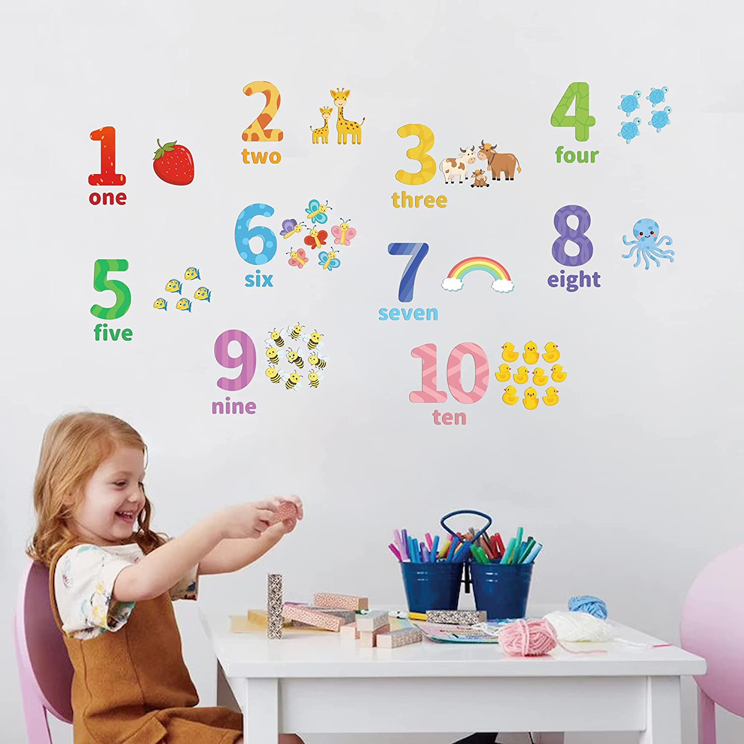 Large Number Wall Decals Stickers Educational Learning Wall Sticker Animal Arabi