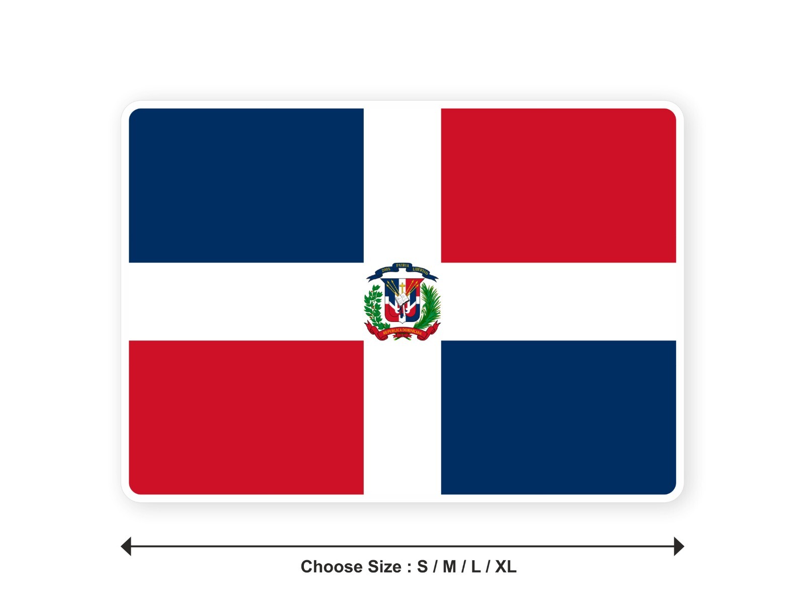 Sticker flag DOMINICAN REPUBLIC Dominican 3,9′′(S) -11′′(XL) decal white border