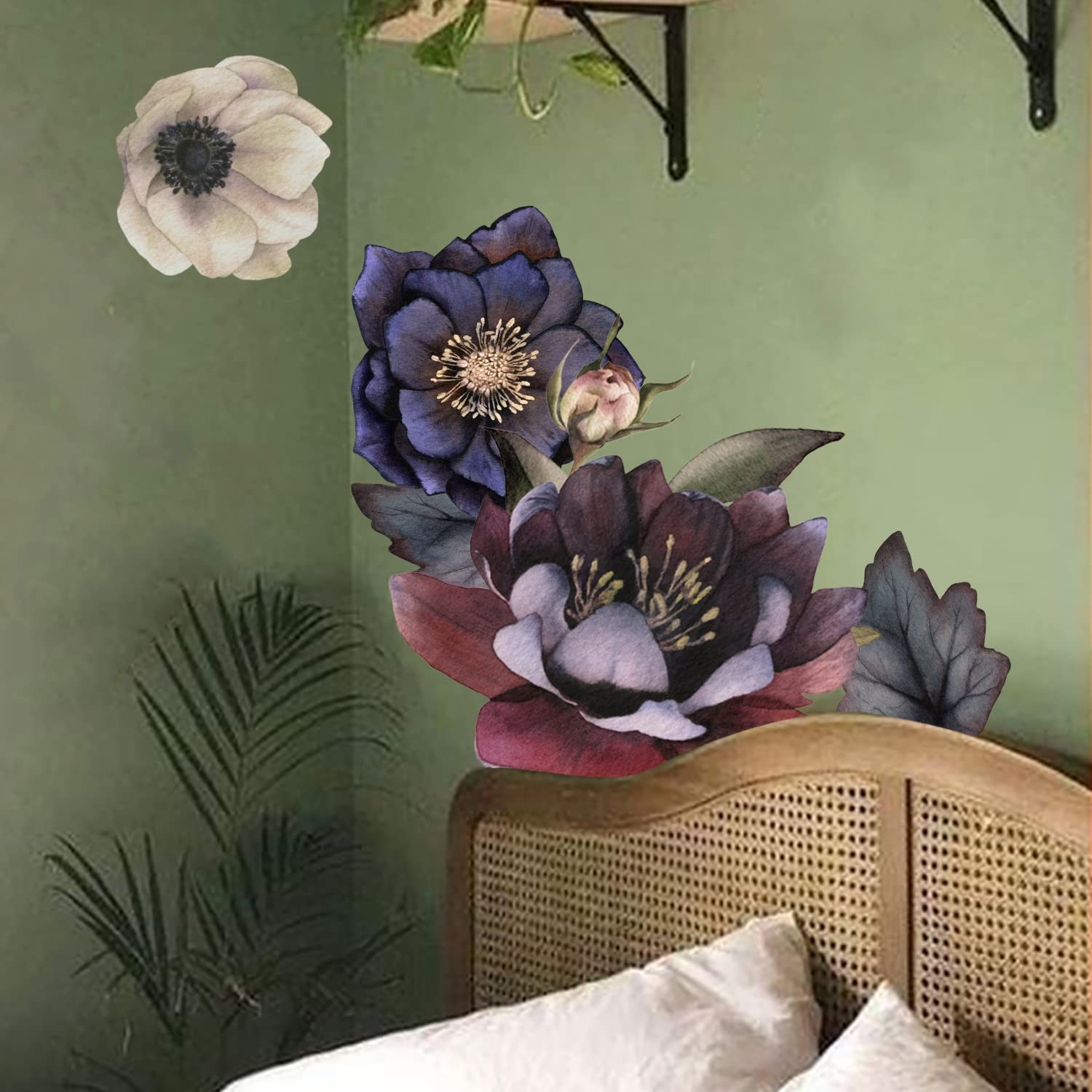 Flortlias Fabric Peel and Stick Floral Wall Decal, Self-Adhesive Peony Flower…