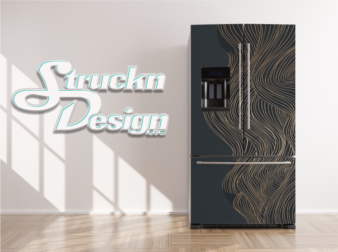 Gray Gold Waves Lines Retro Art Deco Fridge Freezer Wrap Side Door Vinyl Decal