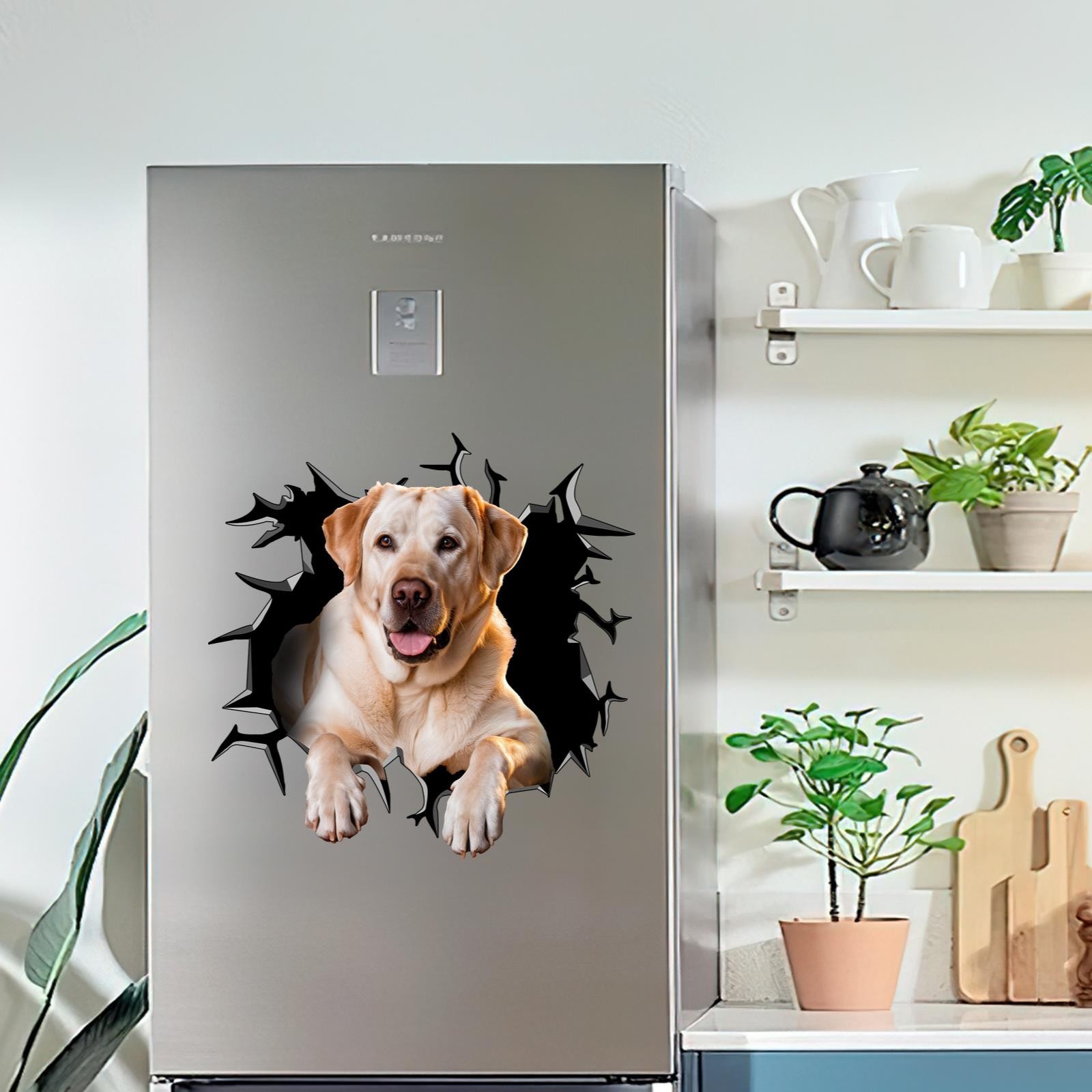 Yellow Lab Dog Car Window Decal Labrador Retriever Cracked Glass 3D Sticker