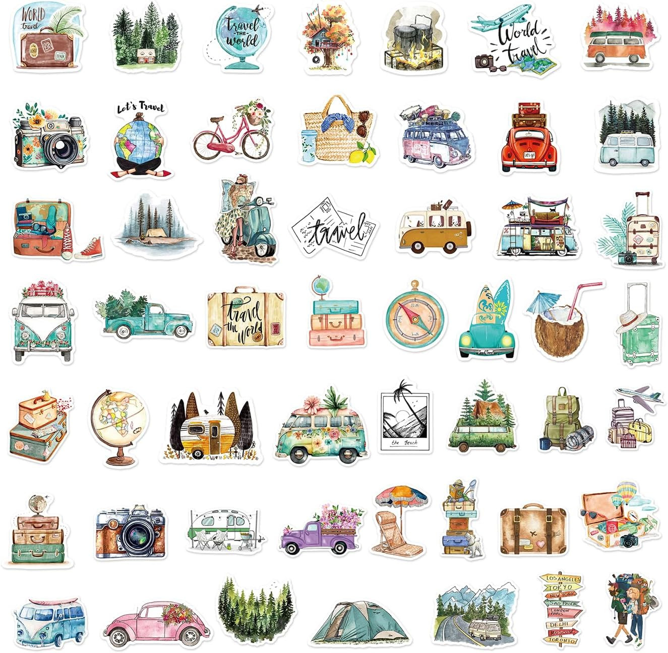 200 Pcs Outdoor Adventure Stickers Camping Hiking Laptop Water Bottle Stickers