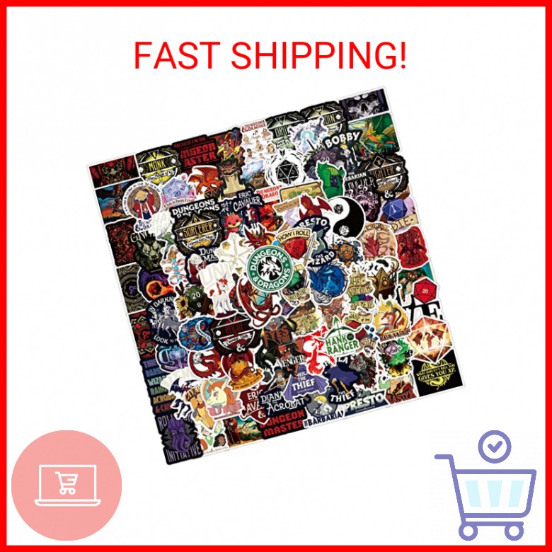 Dungeons and Dragons Stickers- 100Pcs Vinyl Waterproof Stickers for Teens, Gifts