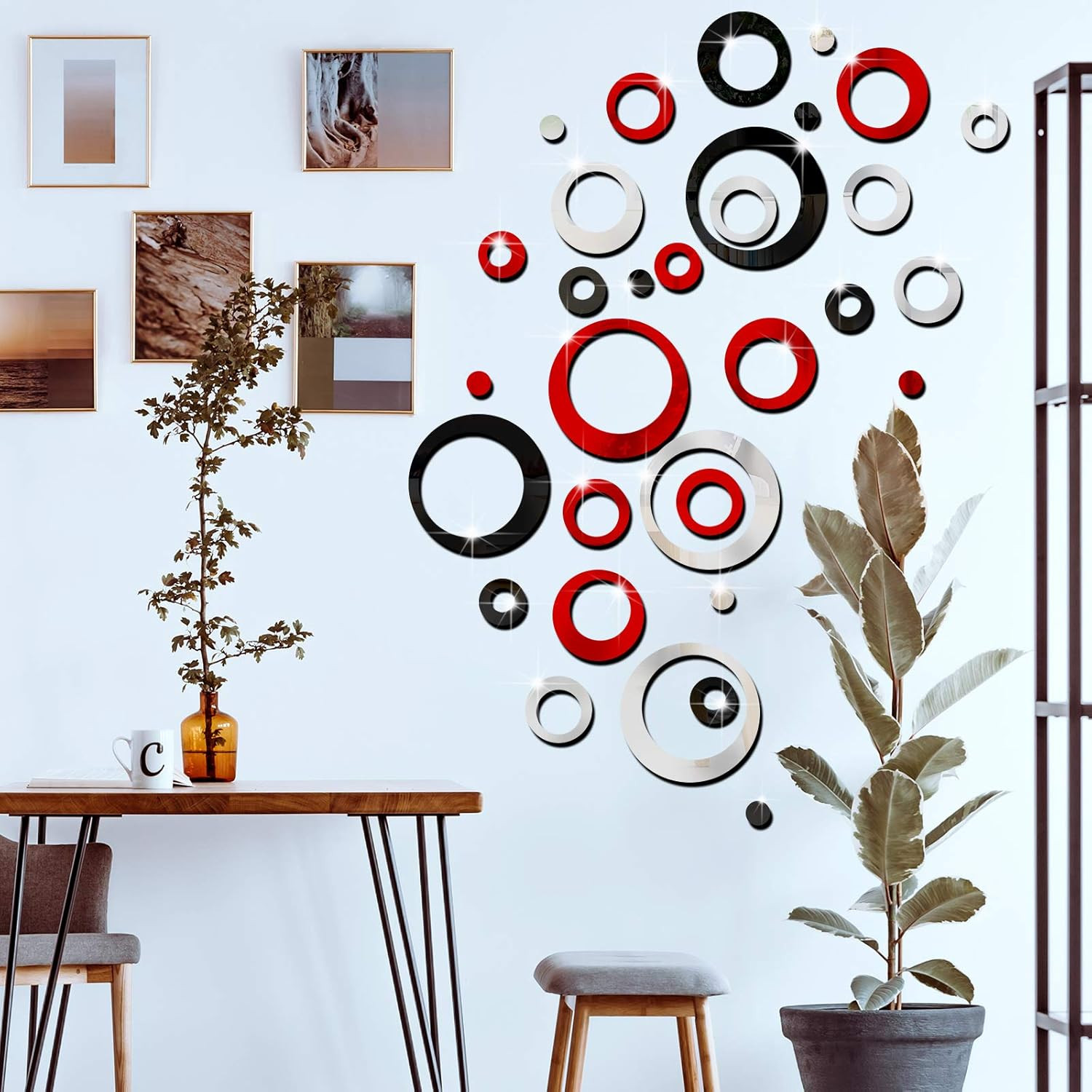 Outus 72 Pieces Wall Stickers Acrylic Circle Mirror Removable Clear,silver