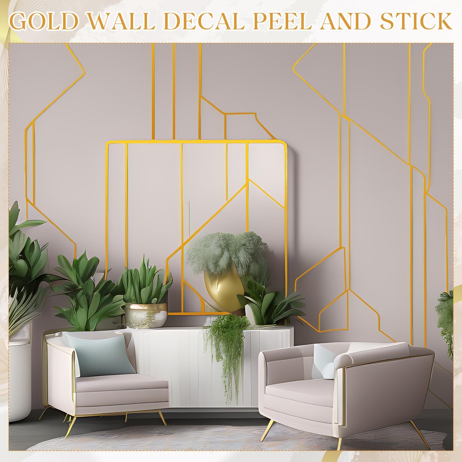 Hoolerry 24 Pcs Gold Wall Decals Peel and Stick 70.8 x 1.2 Inch