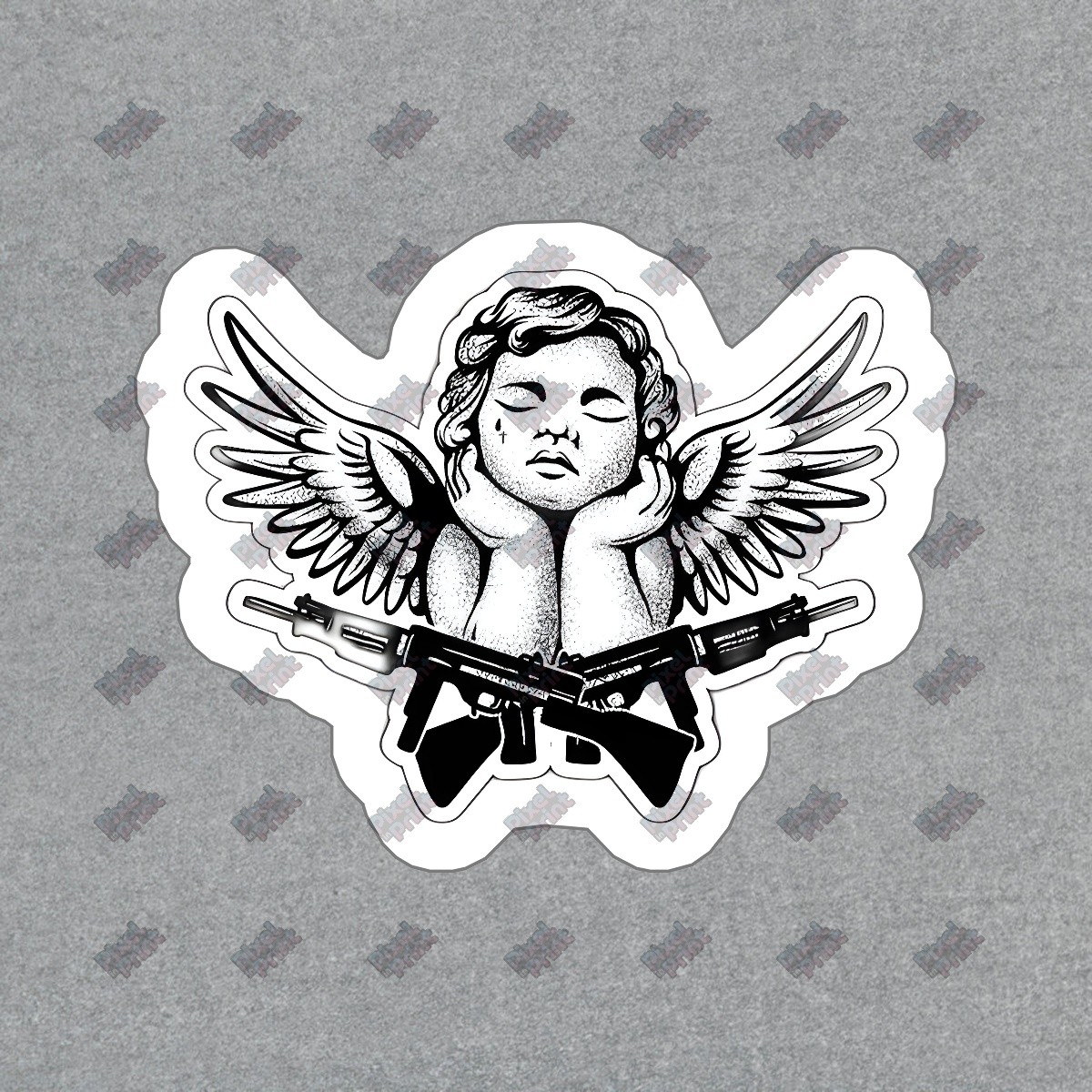 Unique Angel with Guns Vinyl Sticker Edgy Decal for Laptops, Water #494941