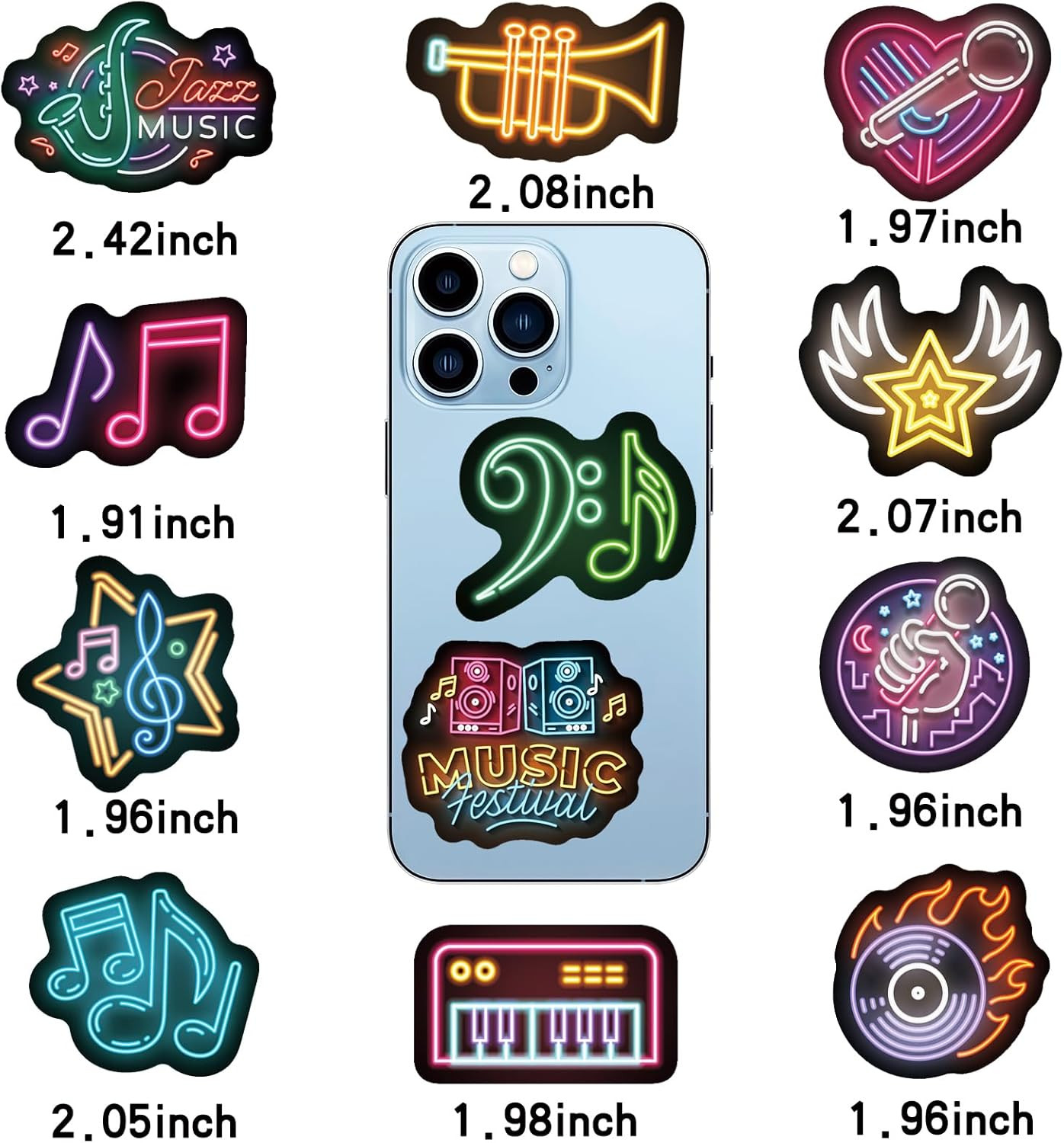 100Pcs Neon Music Waterproof Vinyl Stickers – Music Band Decor & Party Favors fo
