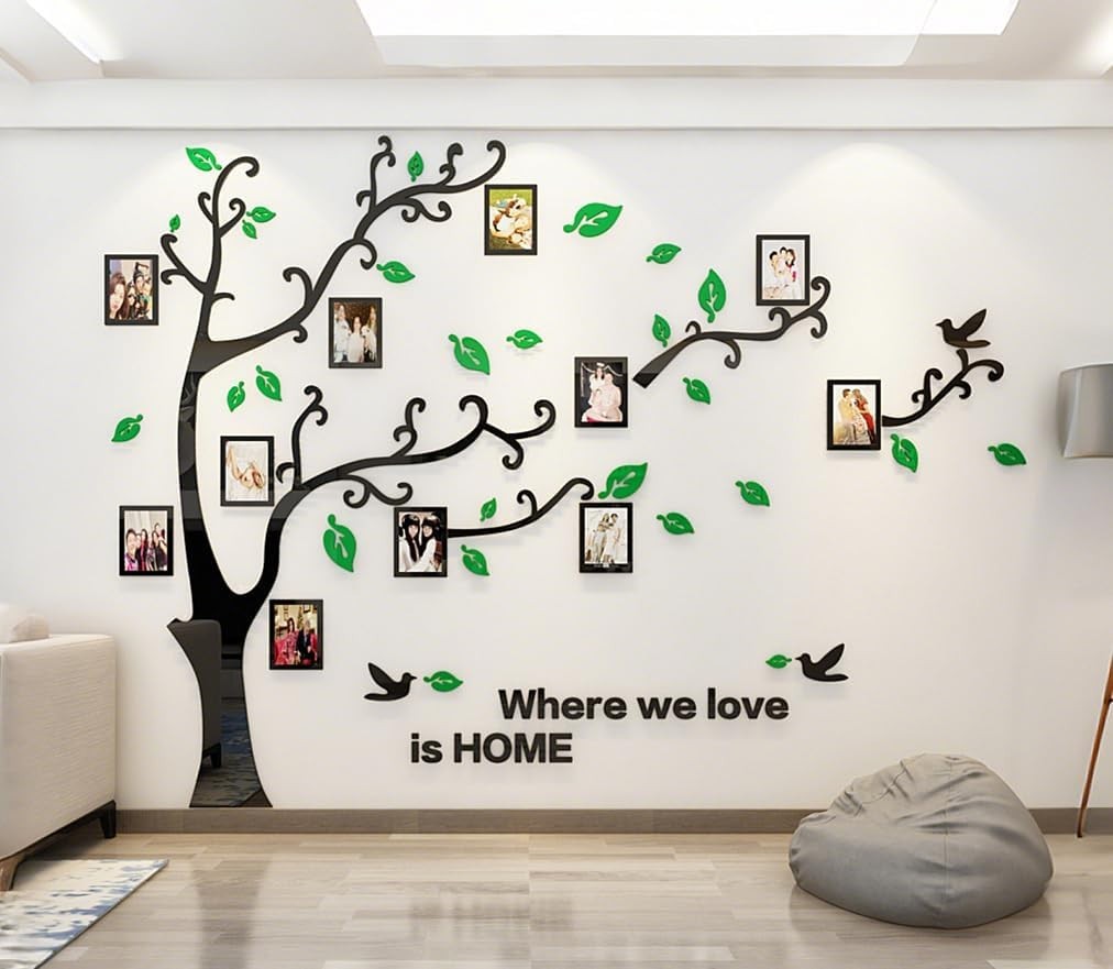 Stylish Waterproof DIY Tree Wall Decal with Acryllic Photo Frames – 131x95in