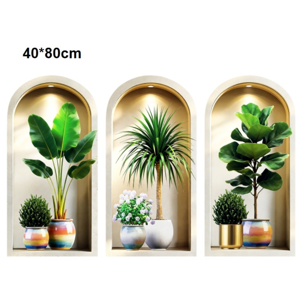 3D Potted Plant Wall Stickers 3PCS Set for Indoor For Room Decoration 40x80cm