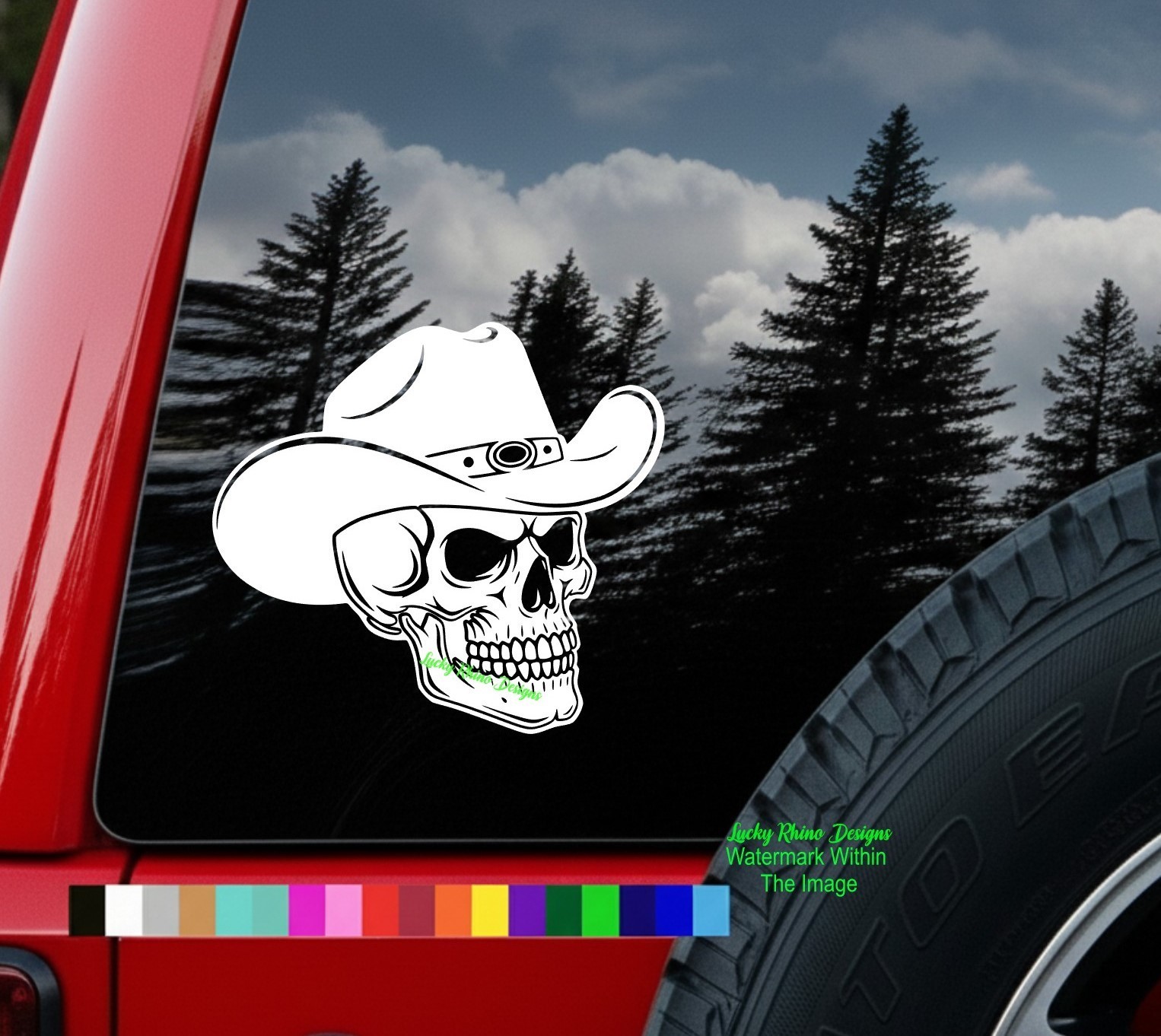 Cowboy Skull Vinyl Decal Sticker – Western Outlaw Skeleton Hat Truck Window Car