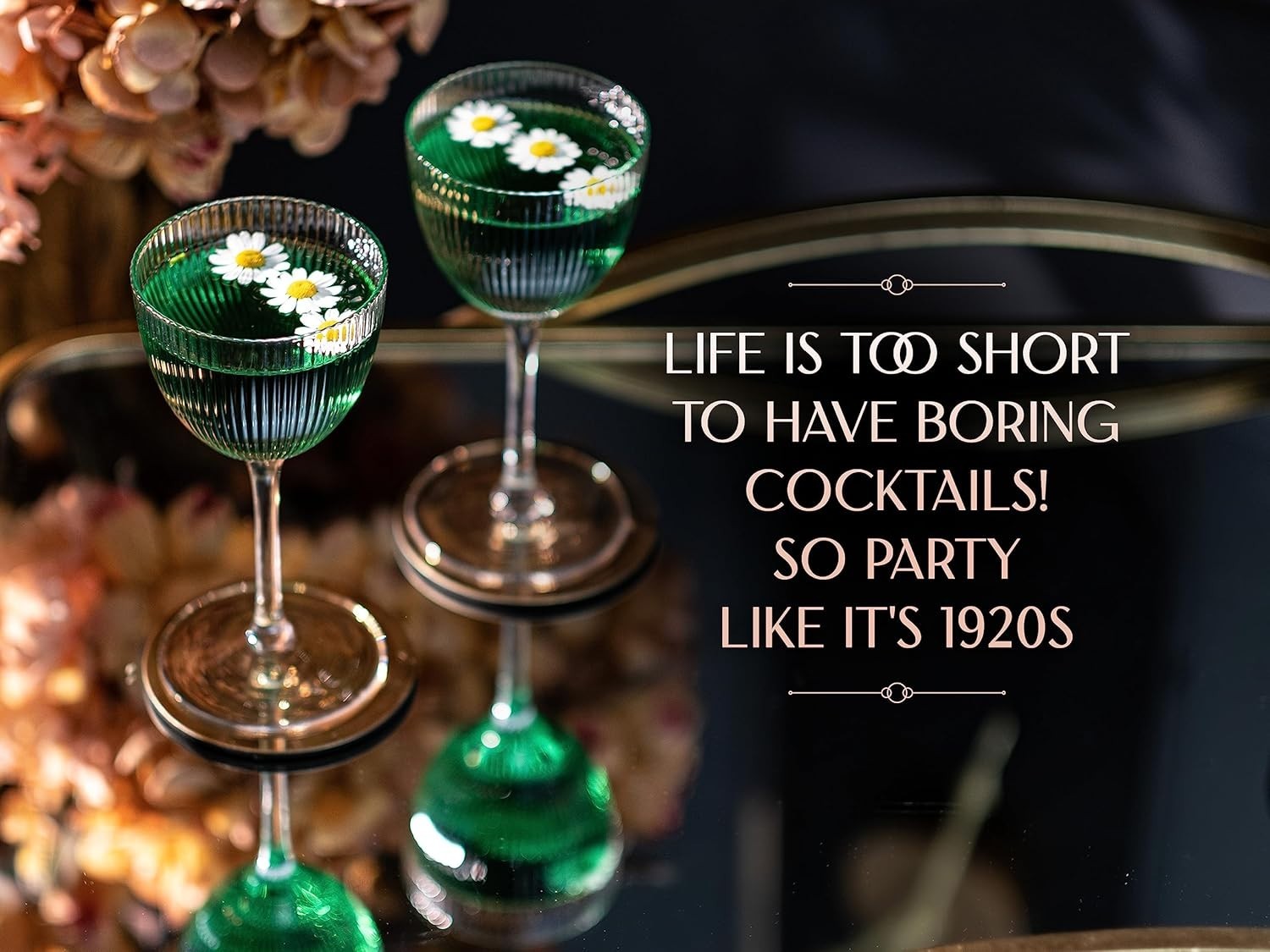Art Deco Coupe Glasses Set of 4 | 5 oz Ribbed Cocktail Goblets for Drinks
