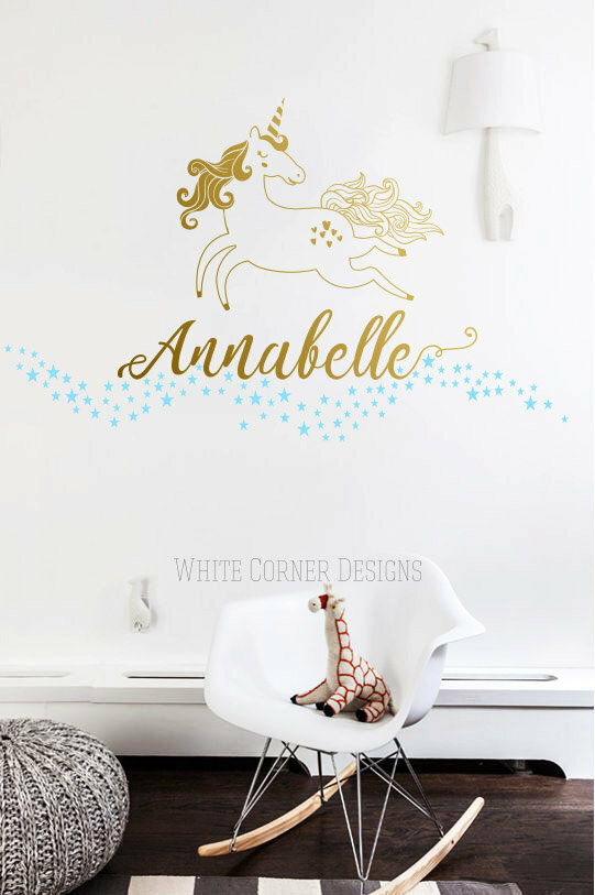 Unicorn Wall Decal, Custom Name Decal, Vinyl Wall Decal, Unicorn Decal ga116