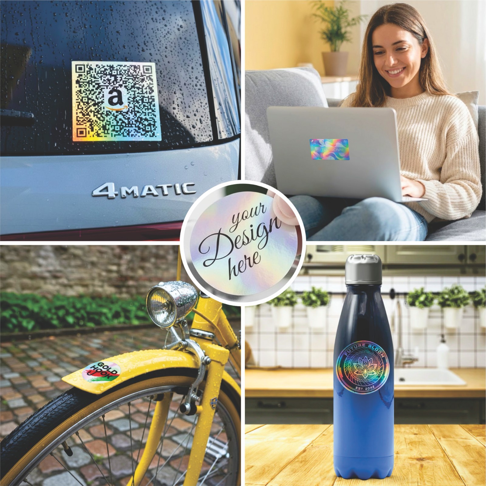 Custom Holographic Stickers, Personalized – Logo, Name, Text, 1.5-5 inch, Qty100
