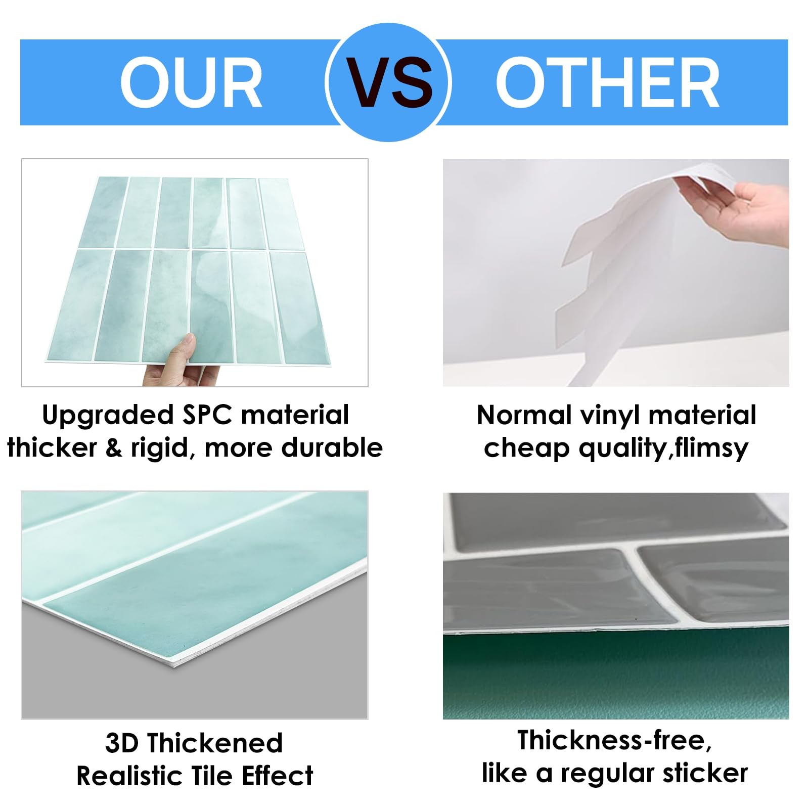 Peel and Stick Tile，New Upgrade Thicker Design Adhesive 12" x 12" Large Premi…