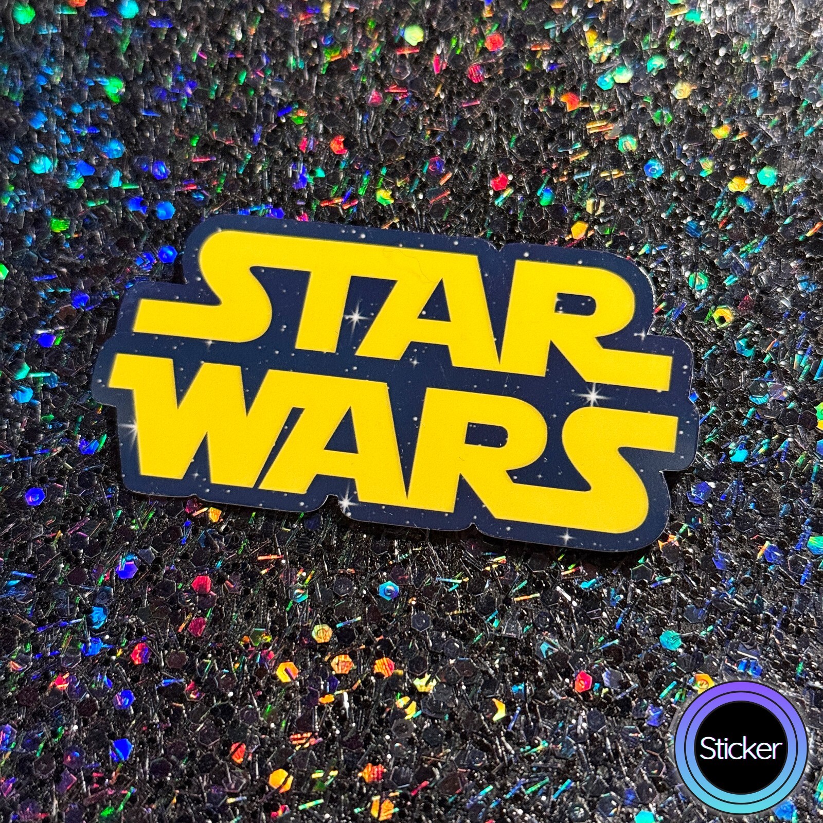 Star Wars Sticker, Yellow Star Wars Galaxy Logo Sticker, Holographic