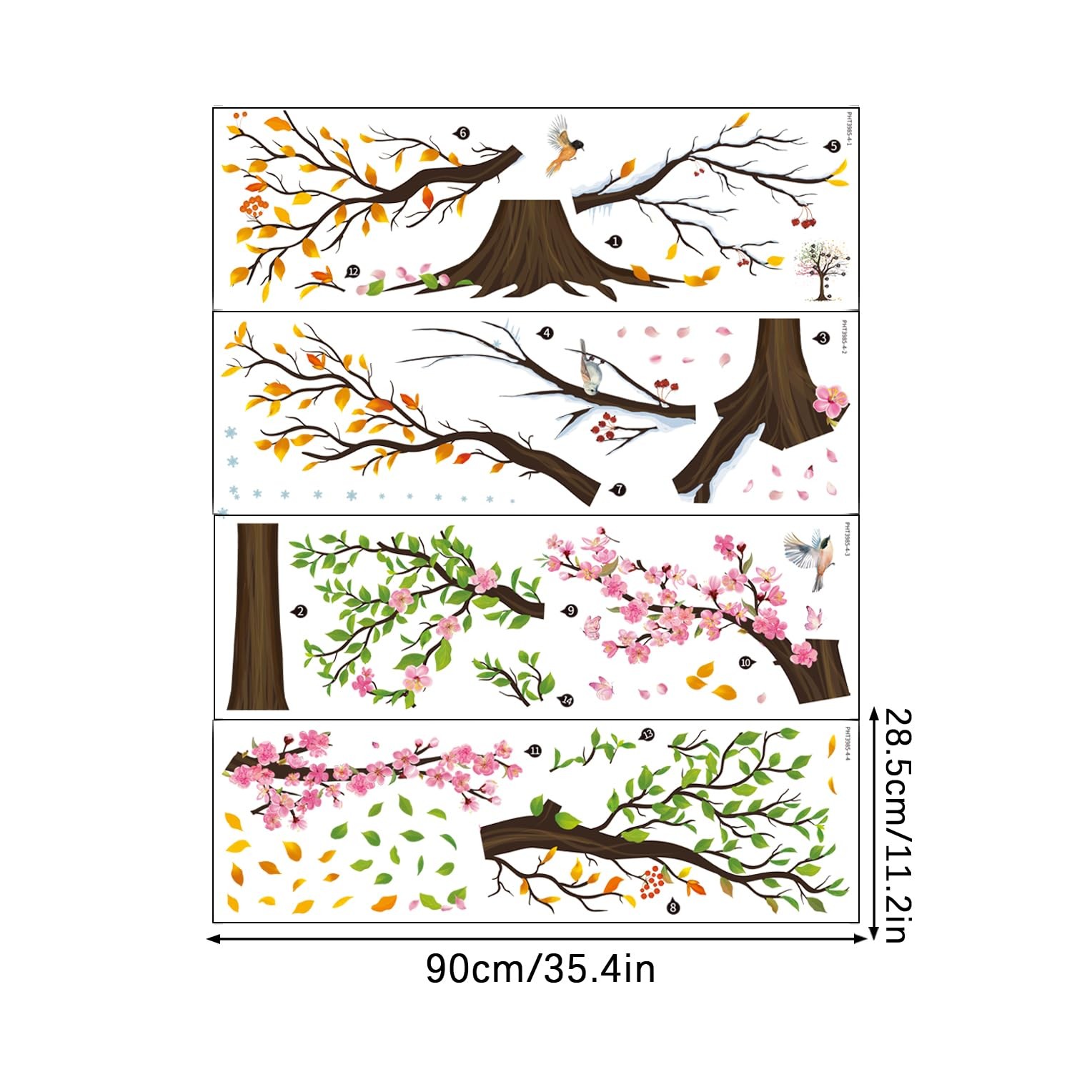 Tree Wall Decal Colorful Leaves Vinyl Peel Stick Large