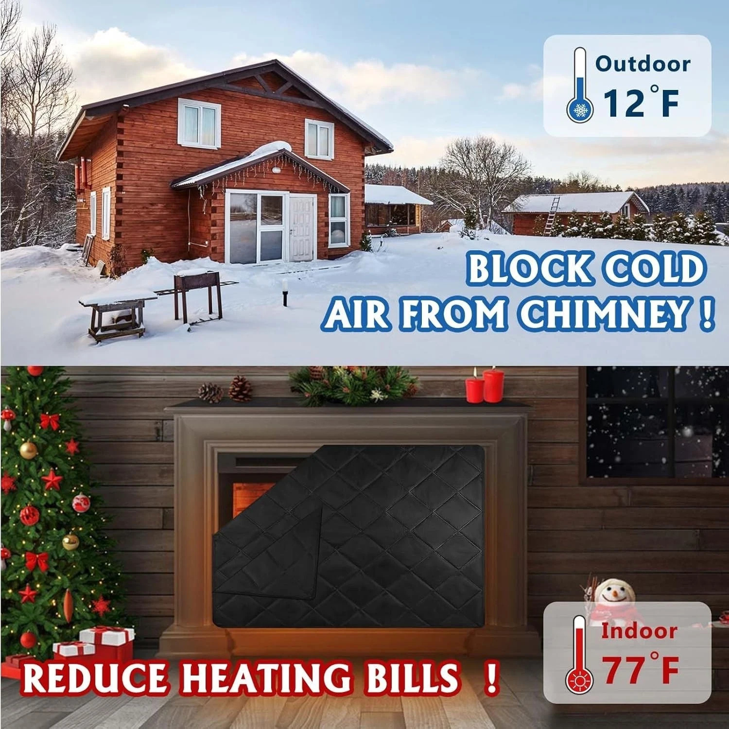 Magnetic Fireplace Cover Blanket Draft Stopper 36*32in Brick Fireplace Screen