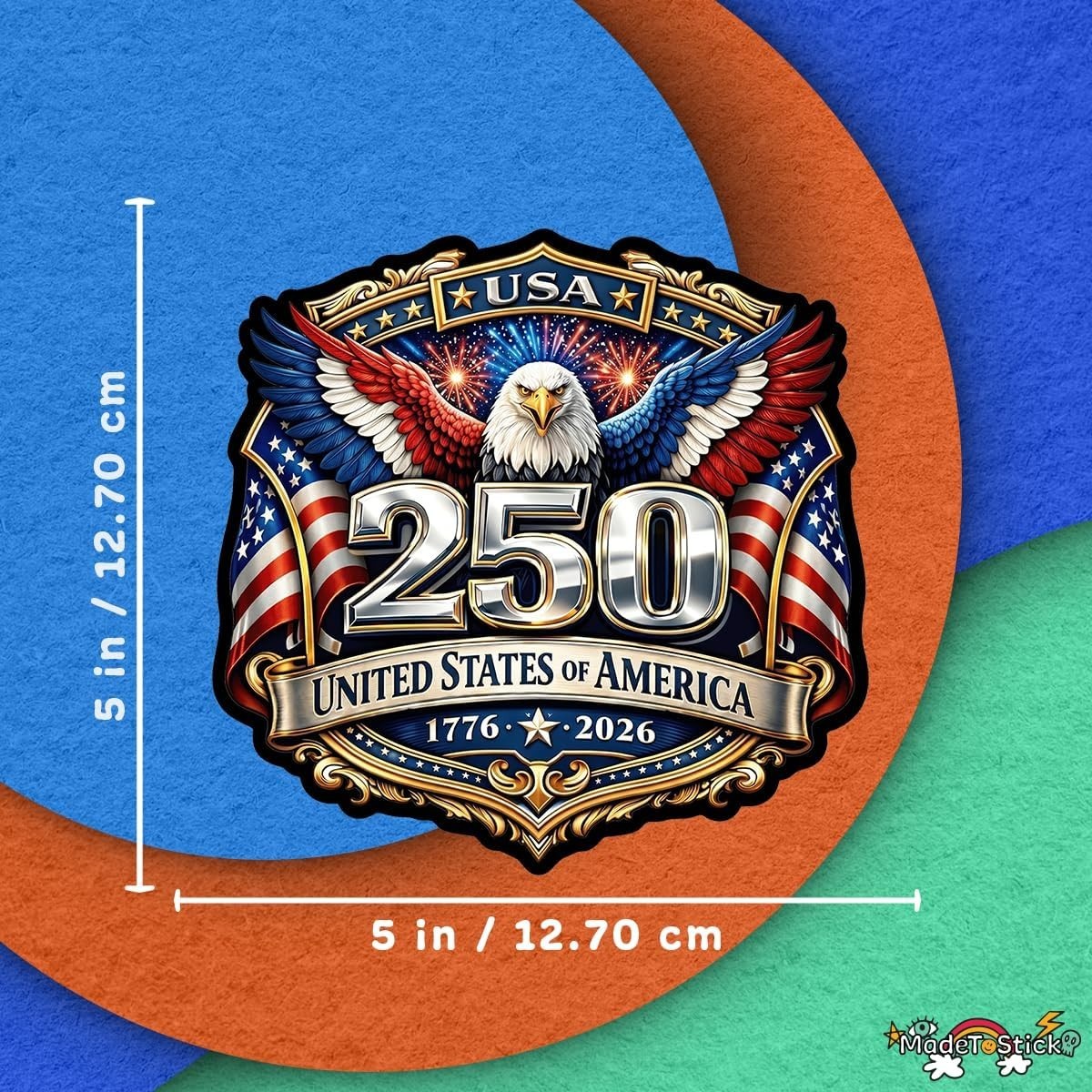 USA 250th Anniversary 1776-2026 Eagle Patriotic 2-Pack Vinyl Sticker Decal 5"x5"