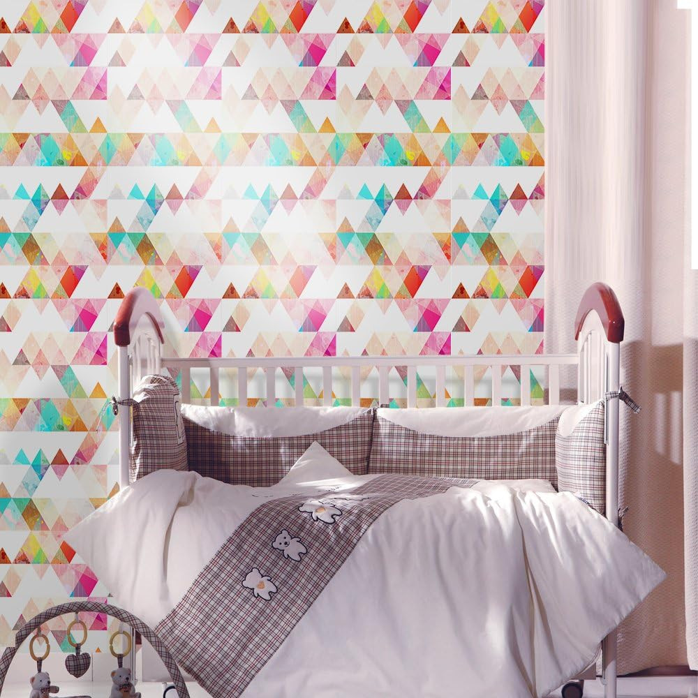 Removable 15.8 X 98.4Inch Colorful Geometric Triangle Wall Decals DIY Large Mode