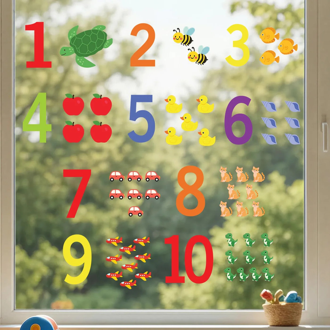 Number Window Clings 24 Piece Counting Set 3 Sheets 12×12 Numbers 1-12 Decals