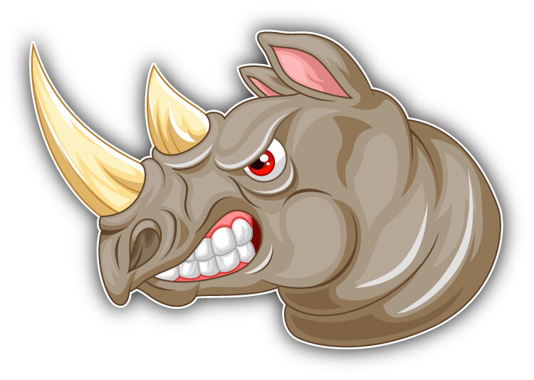 Rhino Angry Cartoon Car Bumper Sticker Decal