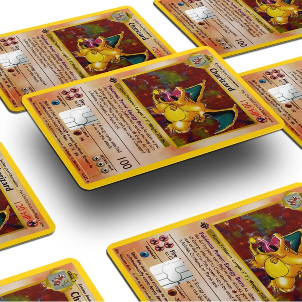 4 Pack Pokemon Charizard Card Skin TCG Anime Gaming Credit Debit ATM Decal Stick