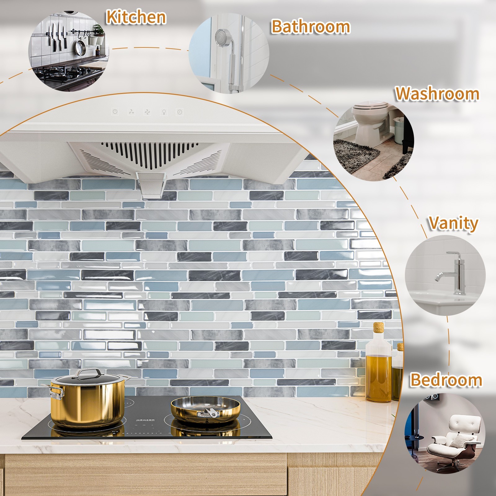 Art3d 10 Sheets Self-Adhesive Kitchen Backsplash, Decorative Tiles