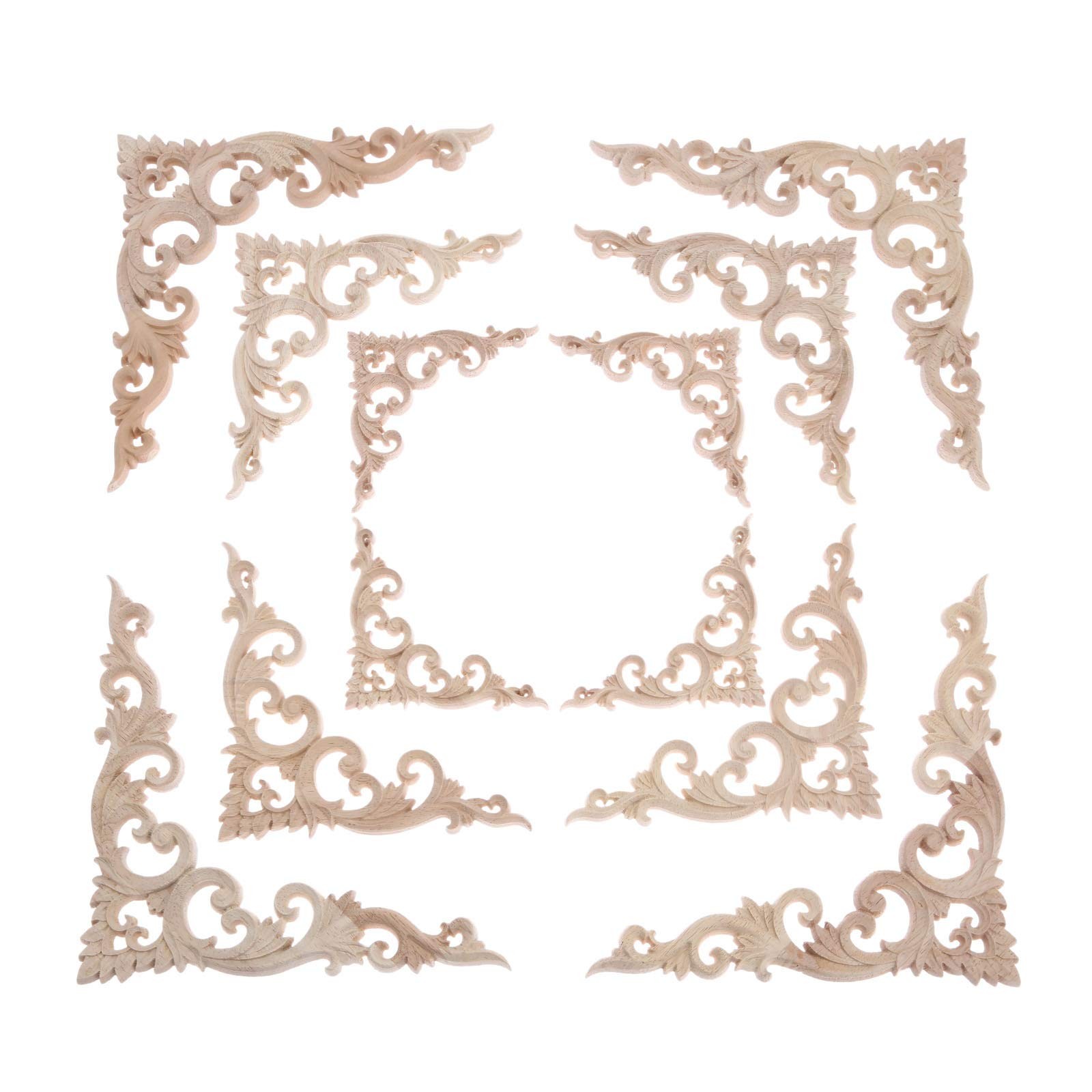 Wood Appliques Decorative Wood Onlays for Furniture, 4Pcs Unpainted DIY Woode…