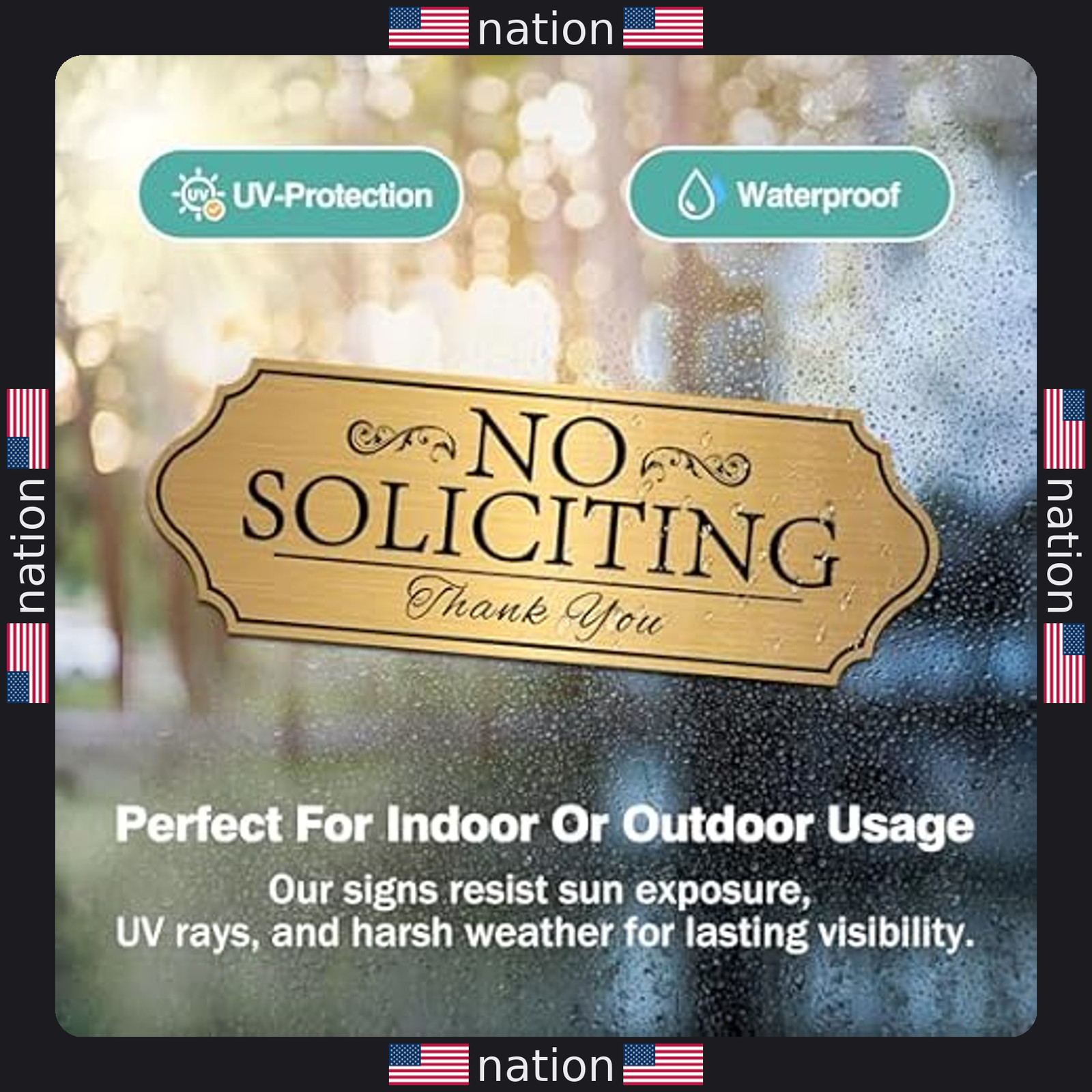 Modern No Soliciting Sign Sticker – Self-Adhesive Brushed Gold Vinyl for Doors