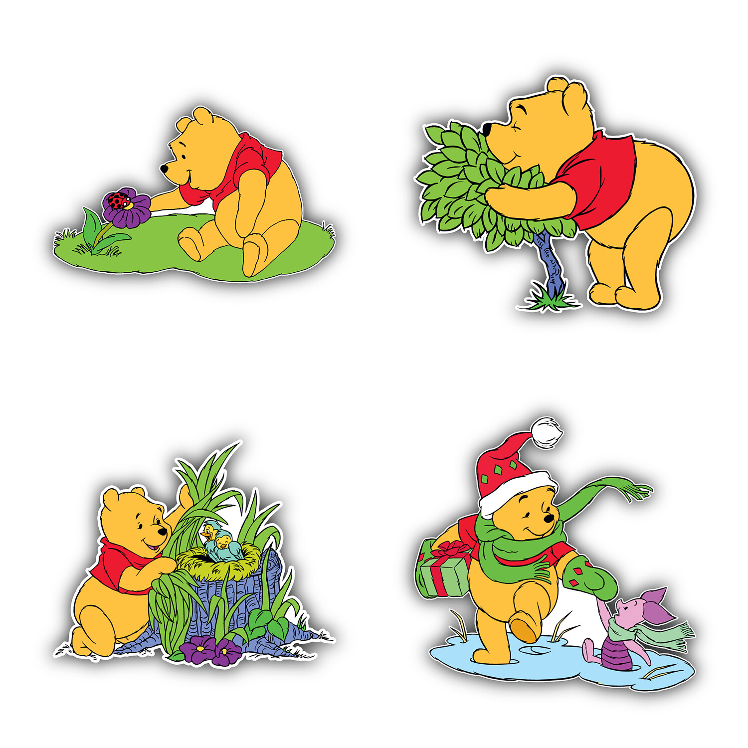 Winnie The Pooh Cartoon Set Of 4 Vinyl Sticker Decal – 5" longer side ID:2