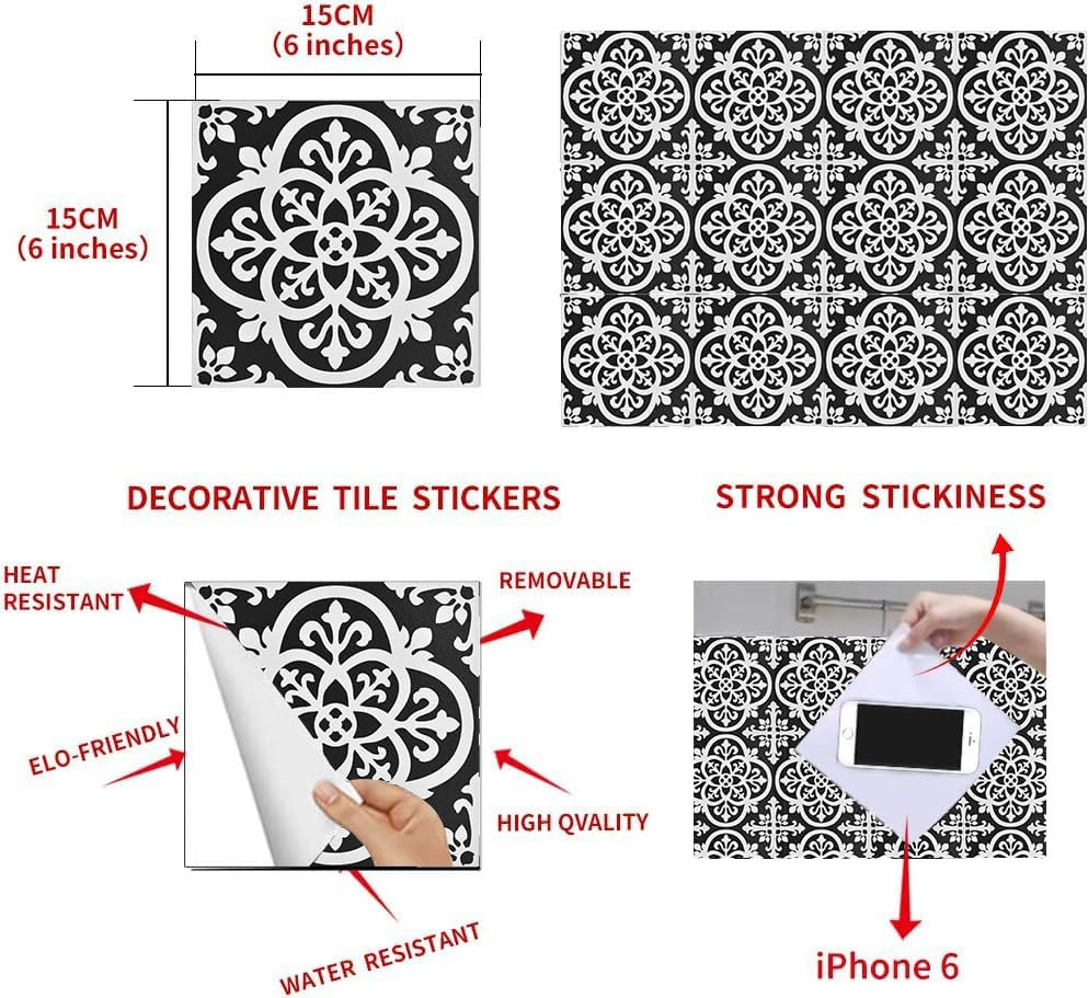 12 Pcs (6X6 In) Decorative Tile Stickers,Peel and Stick Wallcovering Self-Adhesi