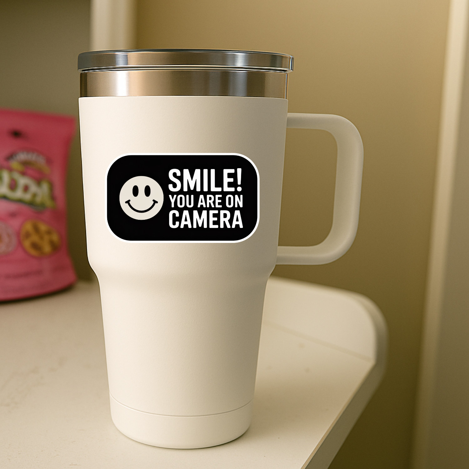 4pcs Smile You’re On Camera Stickers – Waterproof Security Warning Decals