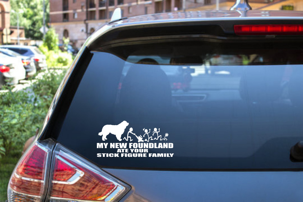 Newfoundland Humor: My Dog Ate Your Stick Figure Family Decal #9060S