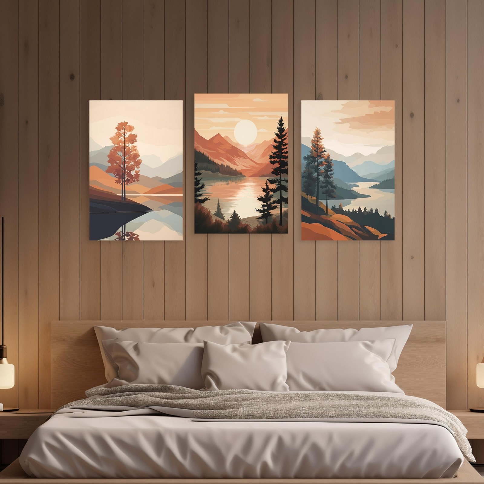 ARTZGX Boho Canvas Wall Art 3 Piece Minimalist Bohemia Picture Sunrise Mounta…