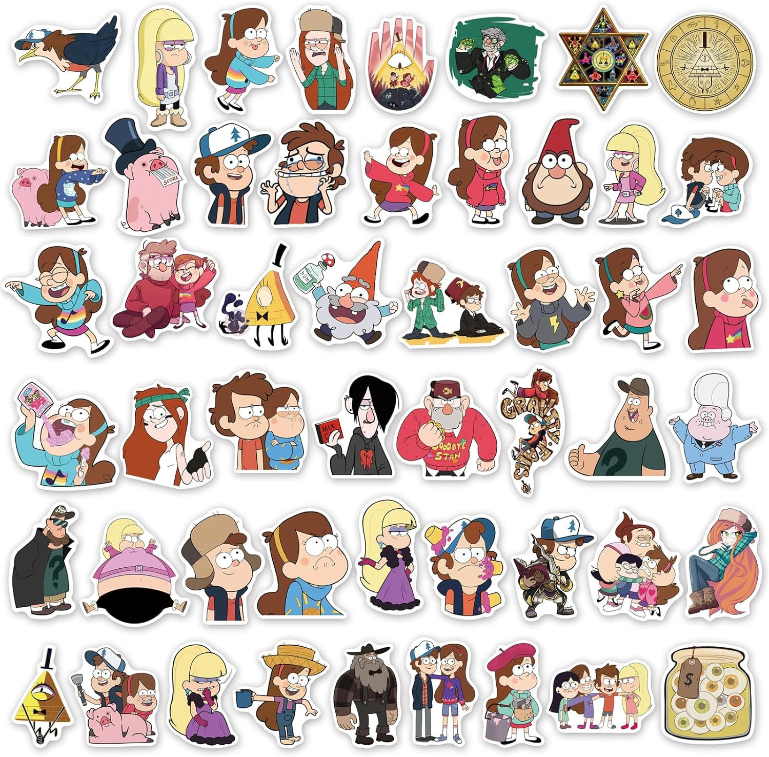 50pcs Cartoon Gravity Falls Stickers for Kids, Vinyl Waterproof Decal for Water